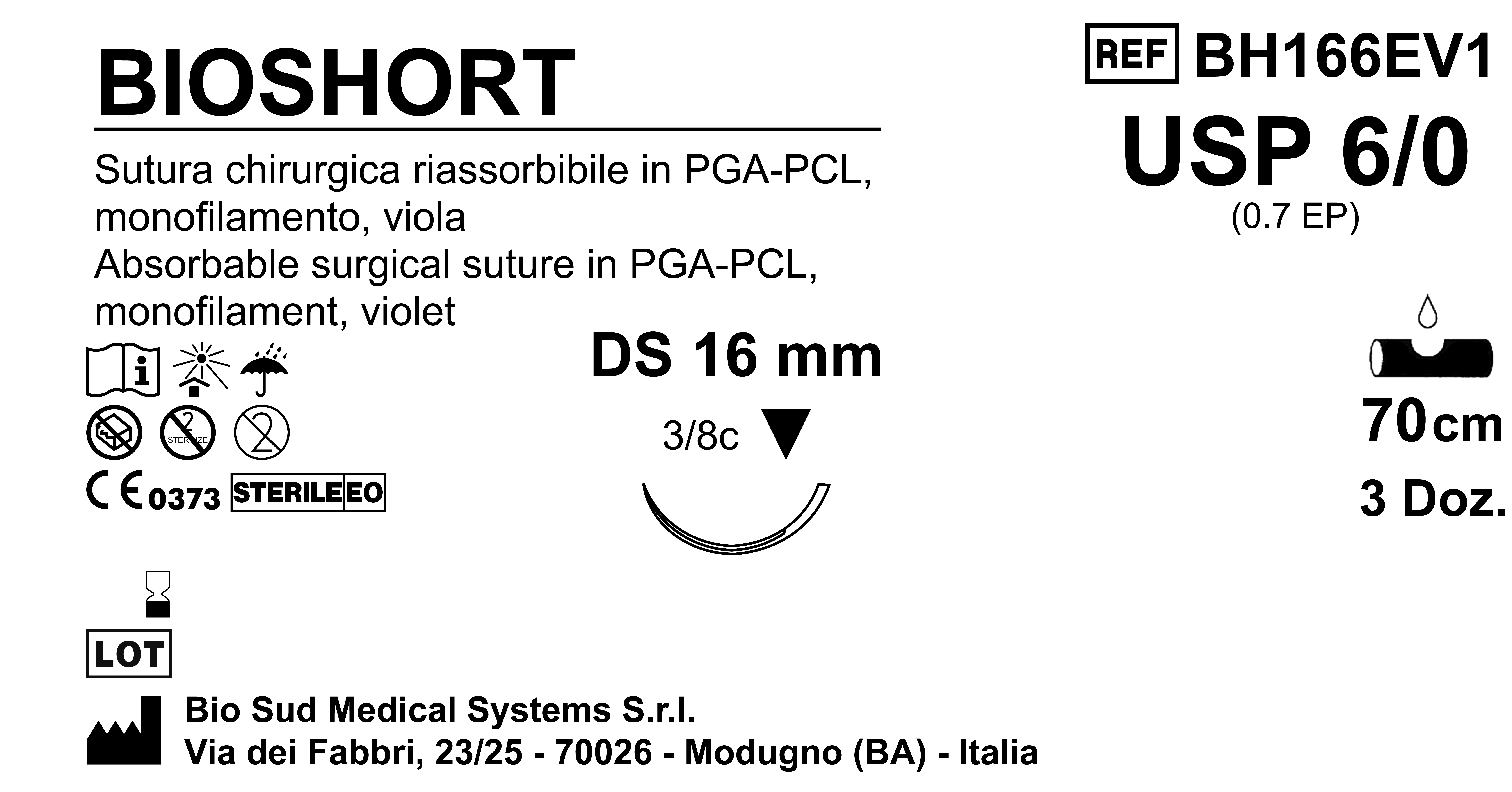 Sutura Bioshort DS 16 USP 6-0 - EP 0.7 70 cm Violet Box 36 pcs