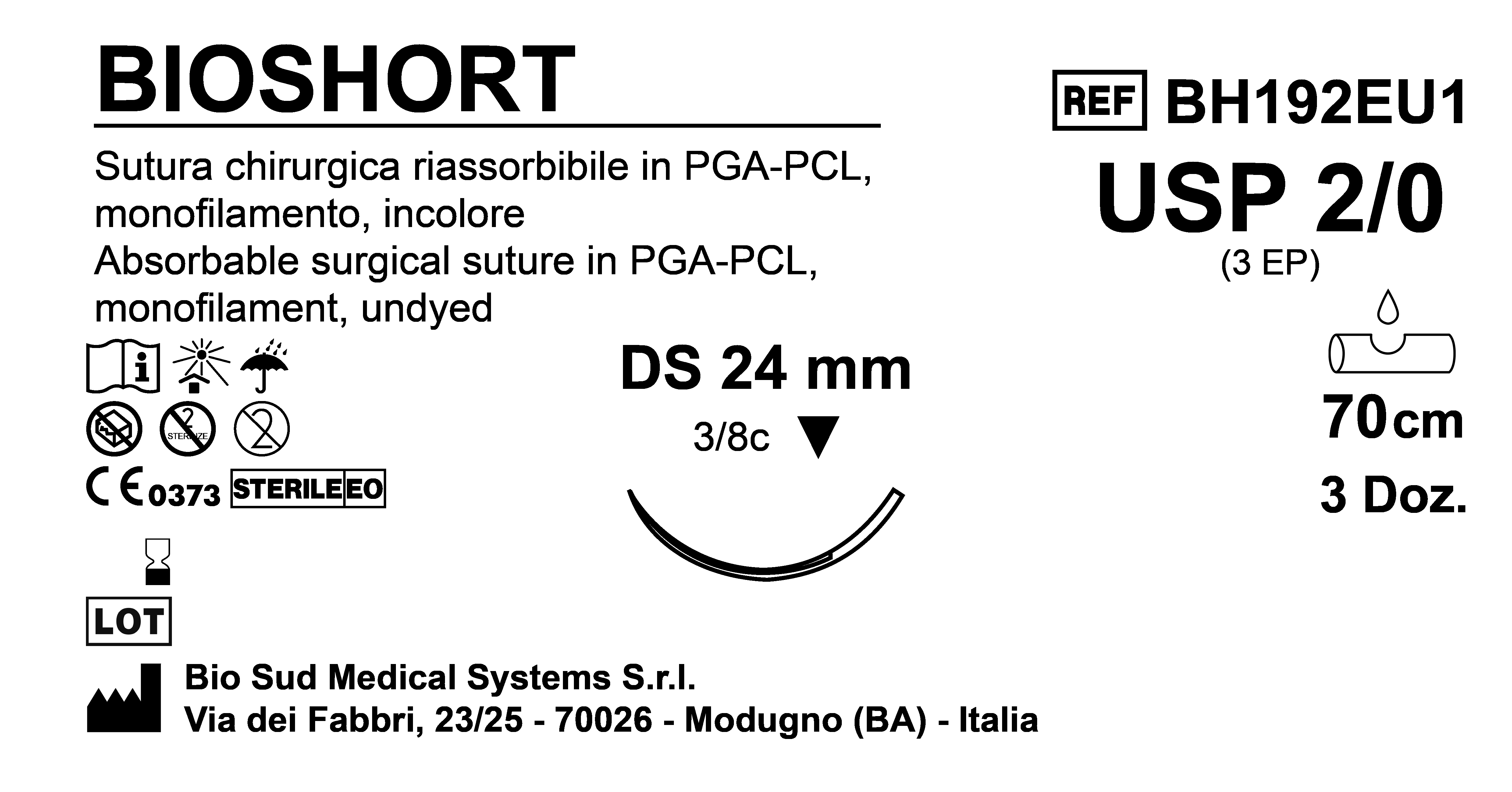 Sutura Bioshort DS24 USP 2-0 - EP 3 70 cm Undyed Box 36 pcs