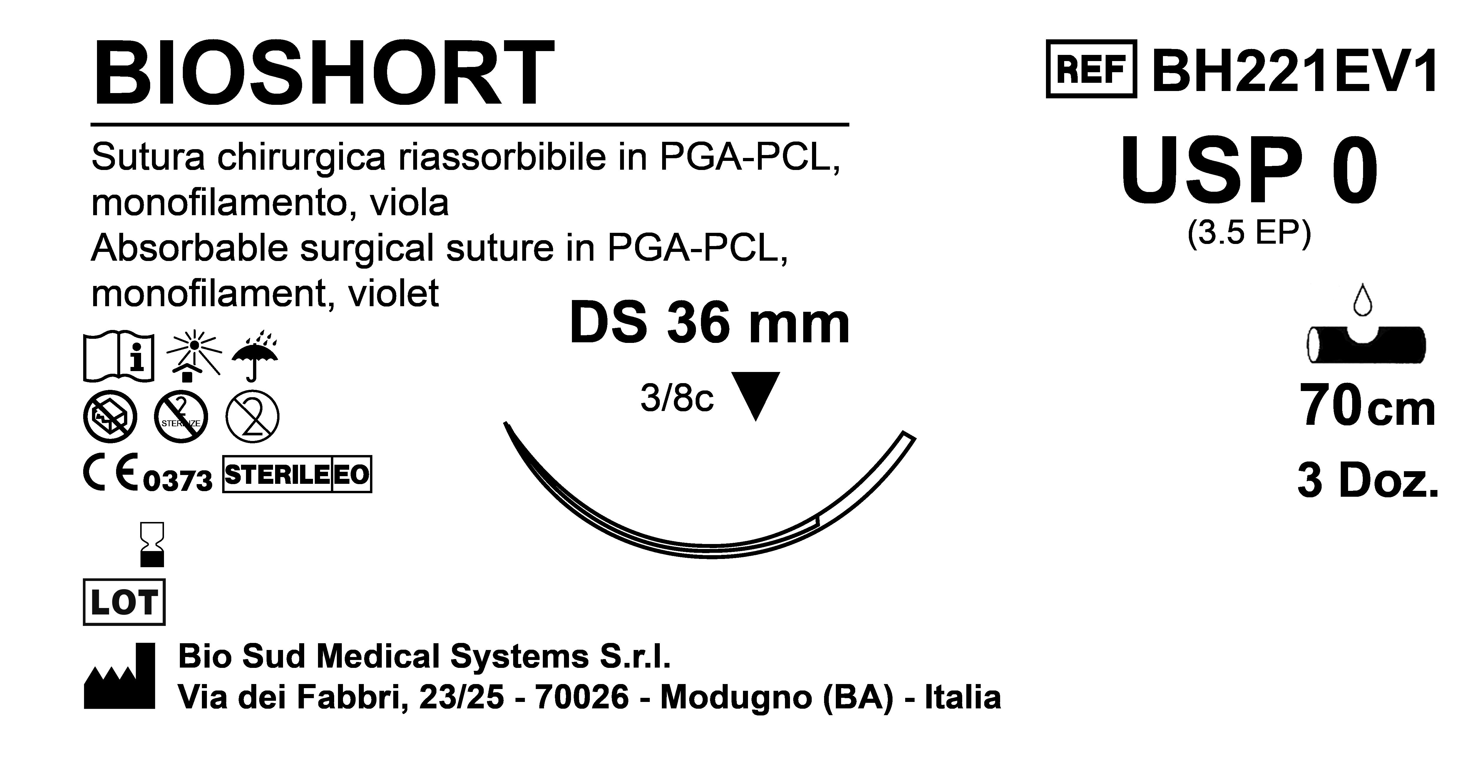 Sutura Bioshort DS36 USP 0 - EP 3.5 70 cm Violet Box 36 pcs