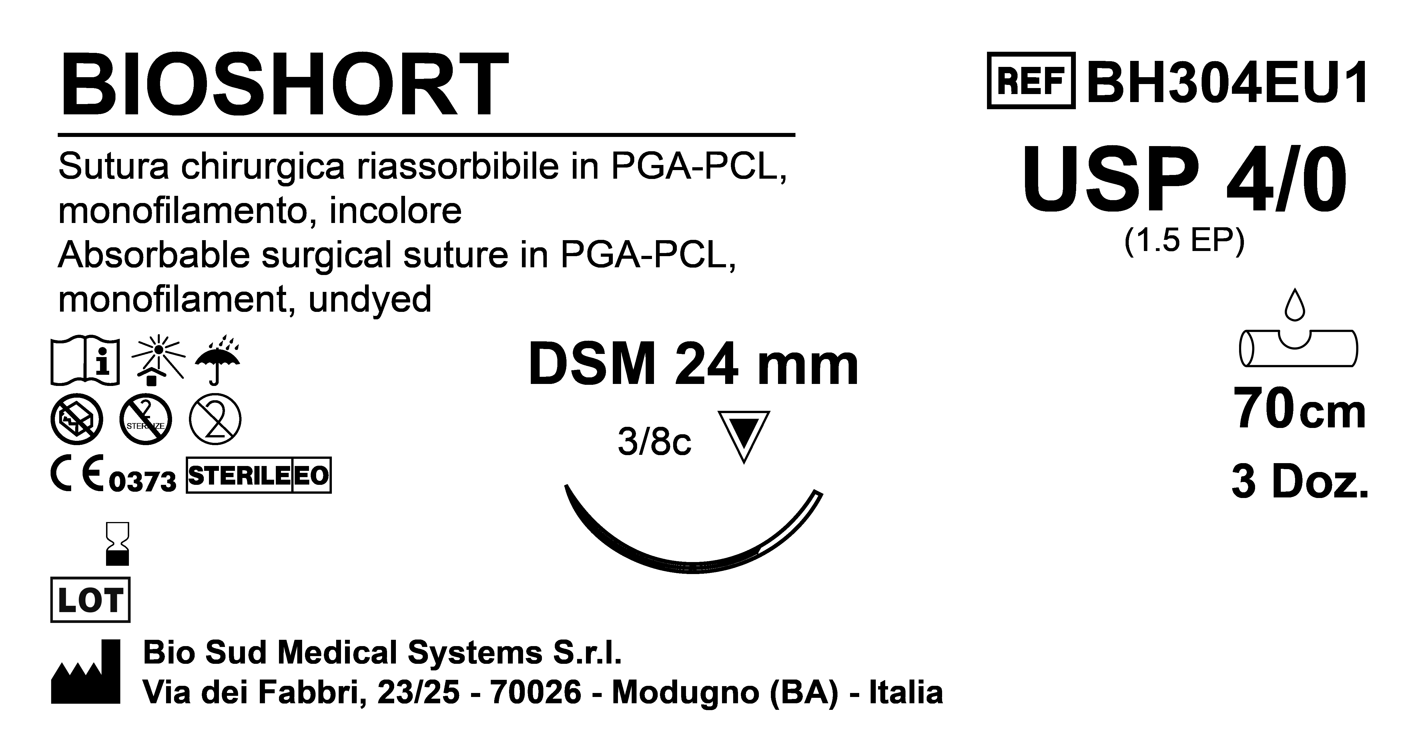 Sutura Bioshort DSM24 USP 4-0  - EP 1.5 70 cm Undyed Box 36 pcs