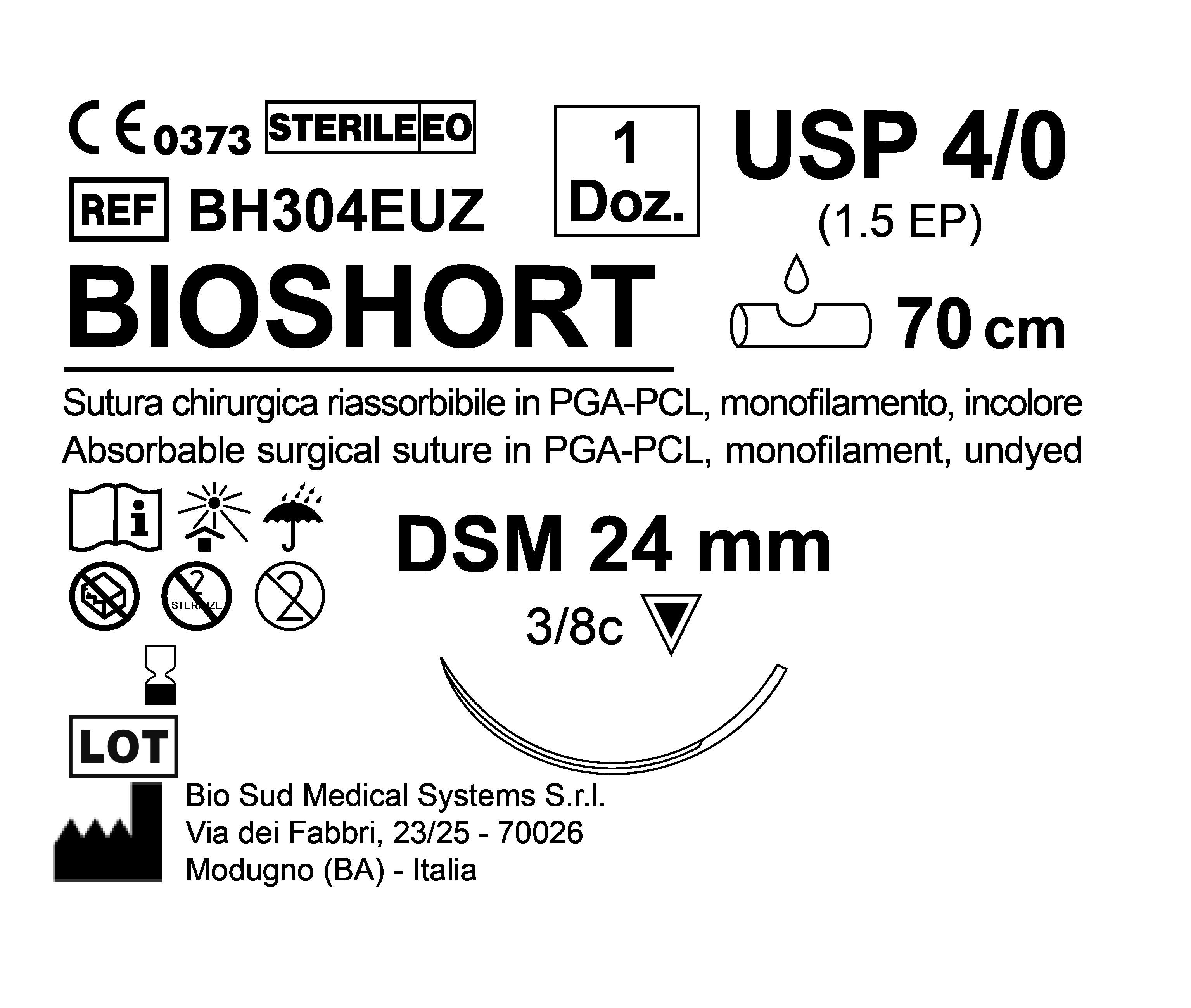 Sutura Bioshort DSM 24 USP 4-0  - EP 1.5 70 cm Undyed Box 12 pcs