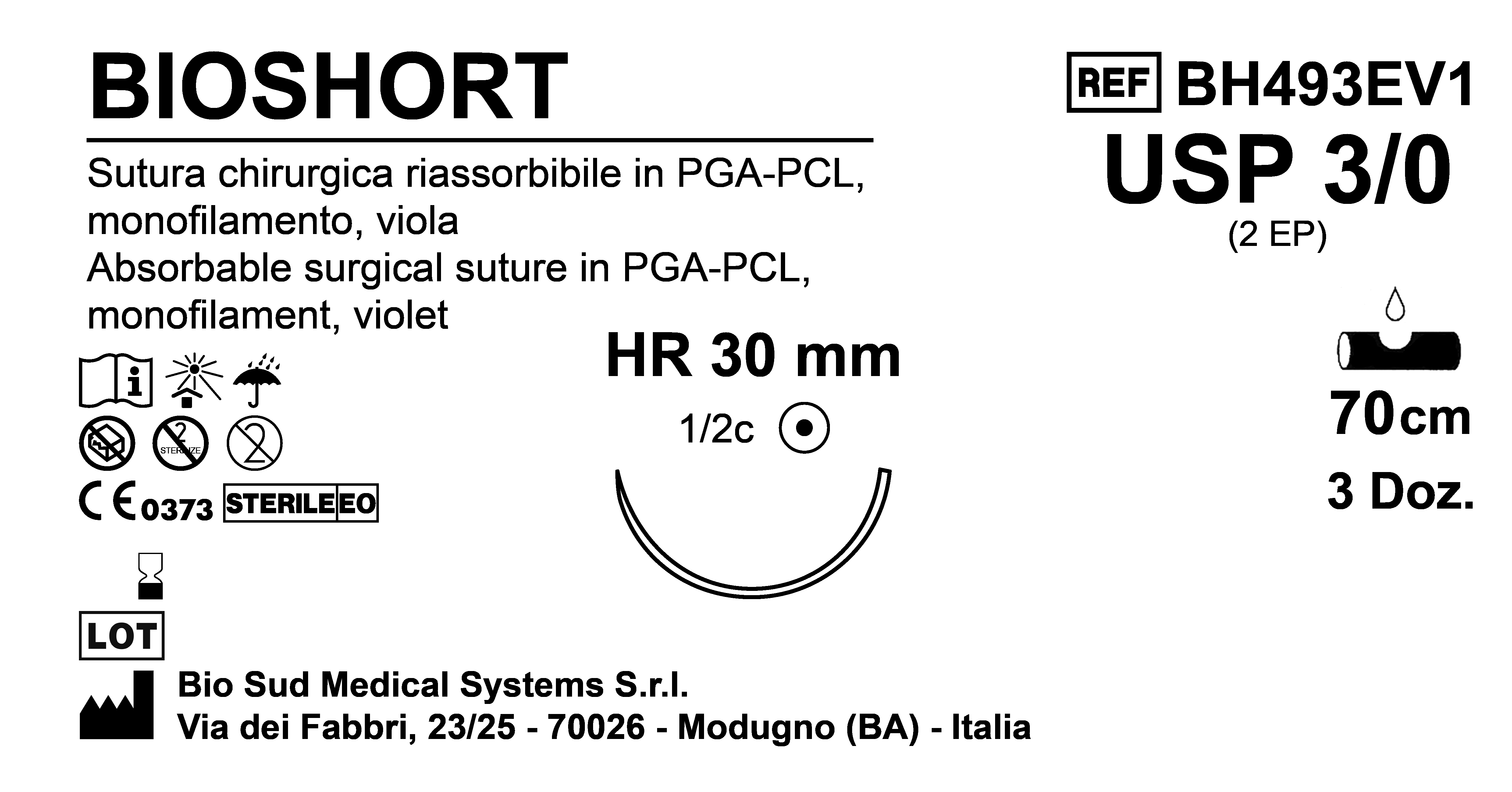 Sutura Bioshort HR30 USP 3-0 - EP 2 70 cm Violet Box 36 pcs