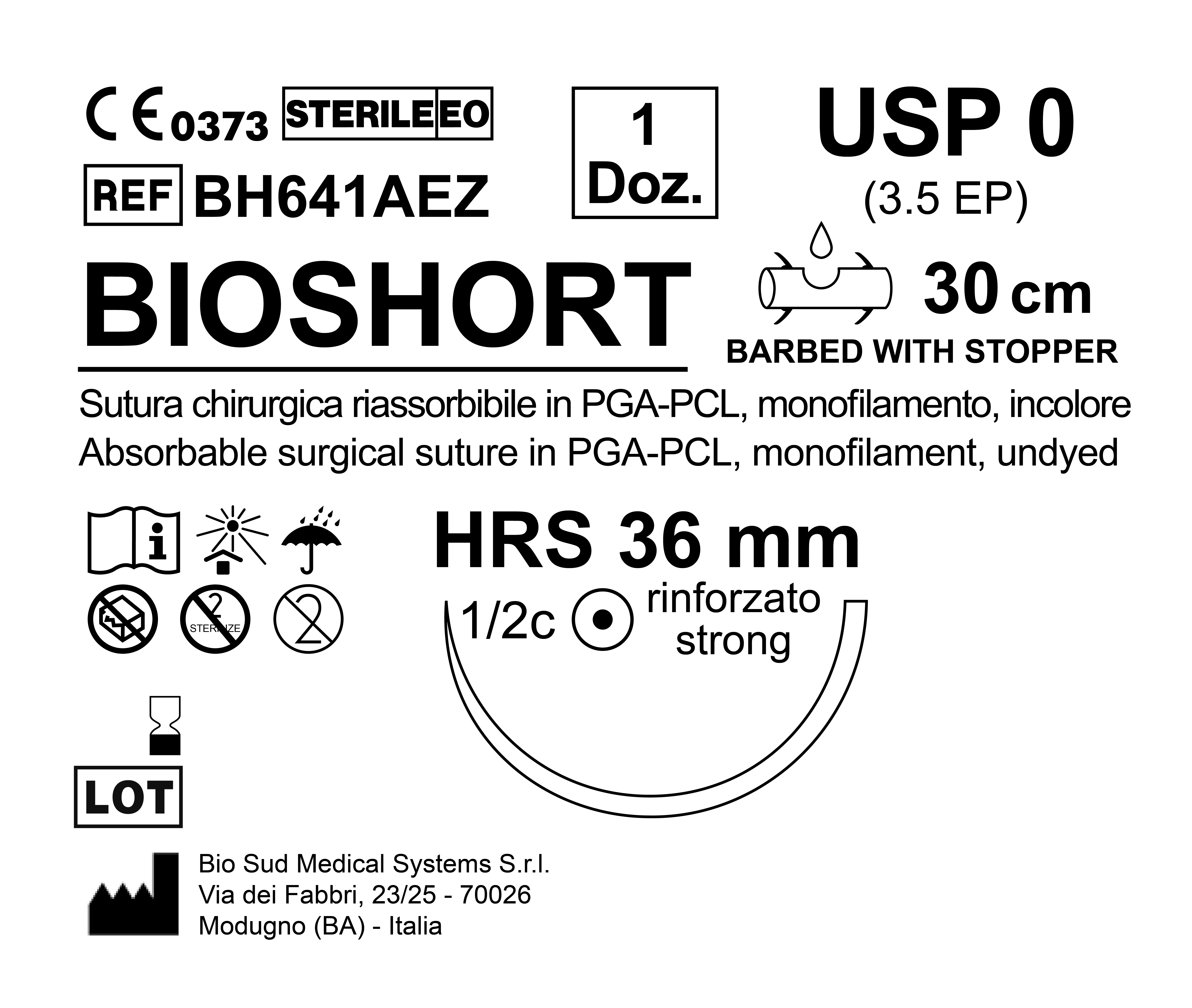 Sutura Bioshort HRS 36 USP 0 - EP 3.5 30 cm Undyed Barbed Box 12 pcs