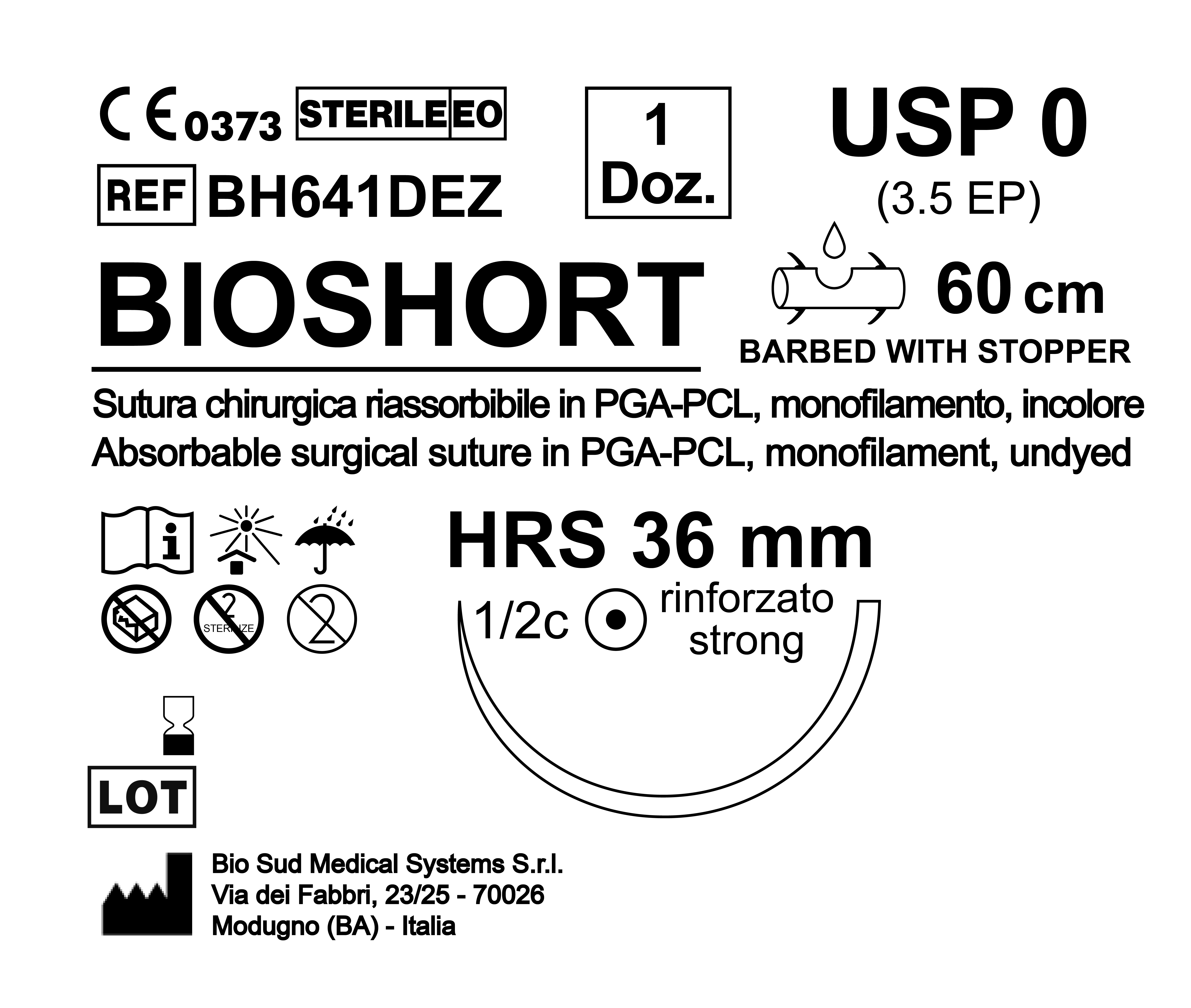 Sutura Bioshort HRS 36 USP 0 - EP 3.5 60 cm Undyed Barbed Box 12 pcs