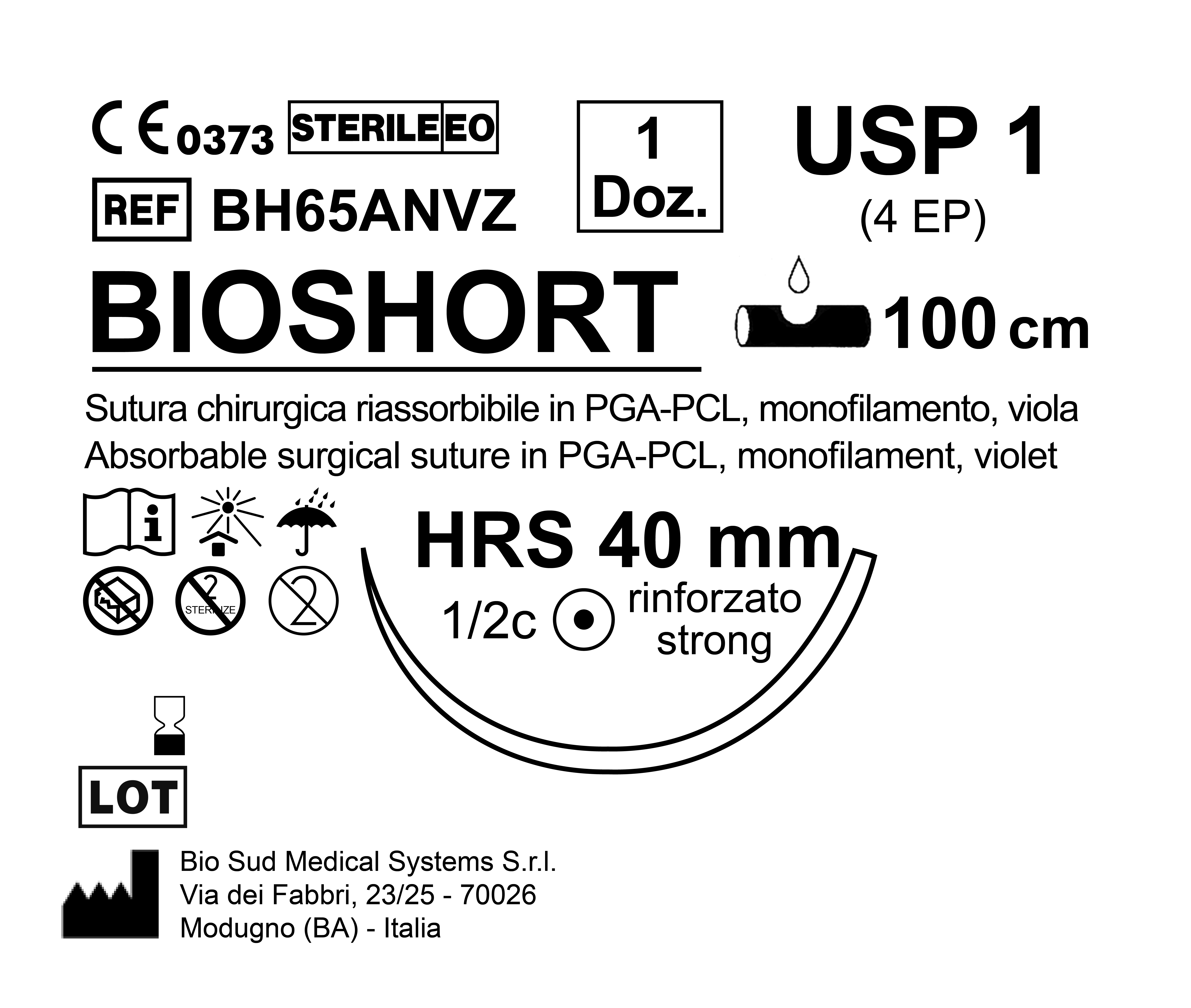 Sutura Bioshort HRS 40 USP 1 - EP 4 100 cm Violet Box 12 pcs