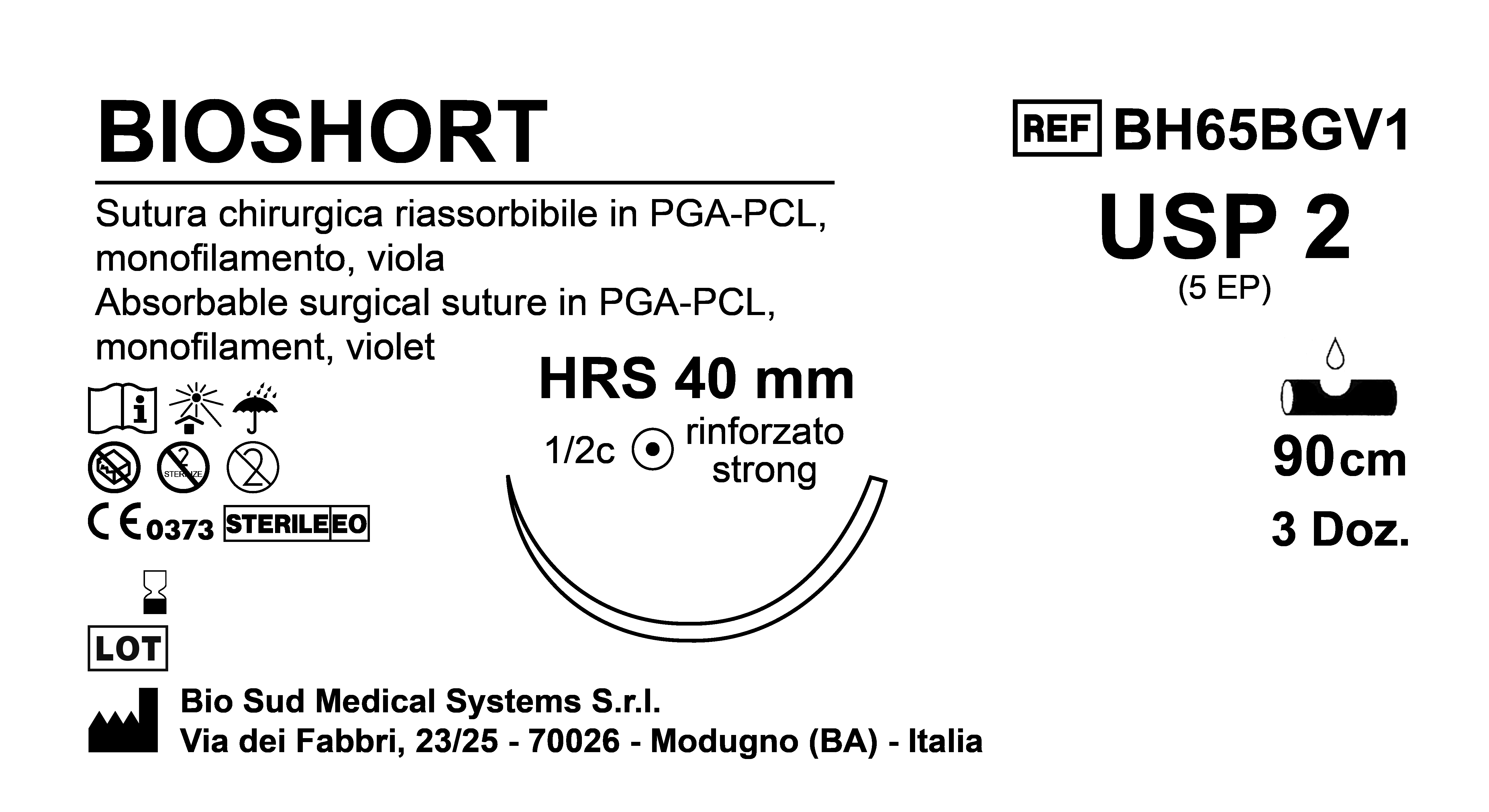 Sutura Bioshort HRS40 USP 2 - EP 5 90 cm Violet Box 36 pcs