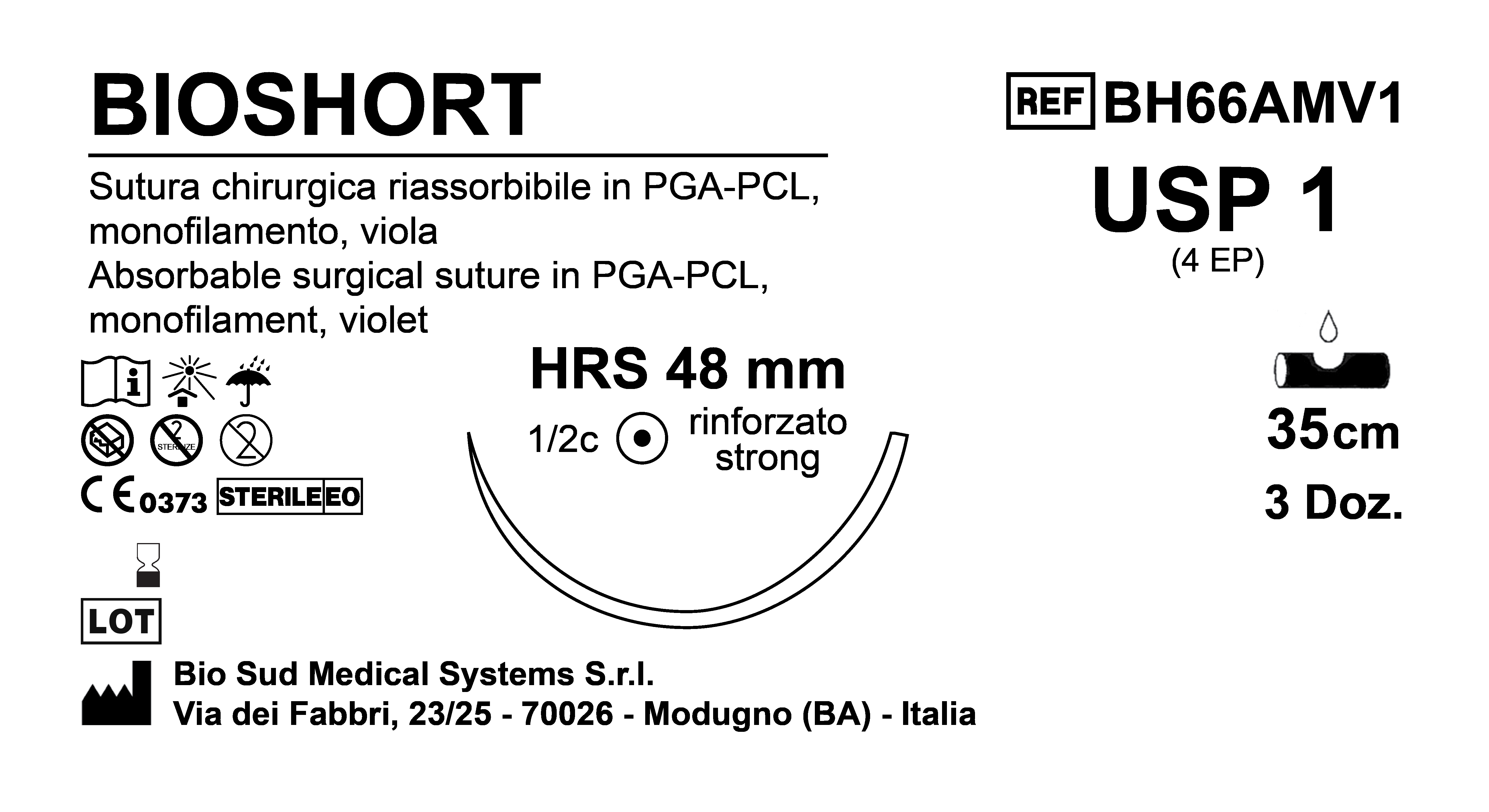 Sutura Bioshort HRS48 USP 1 - EP 4 135 cm Violet Box 36 pcs