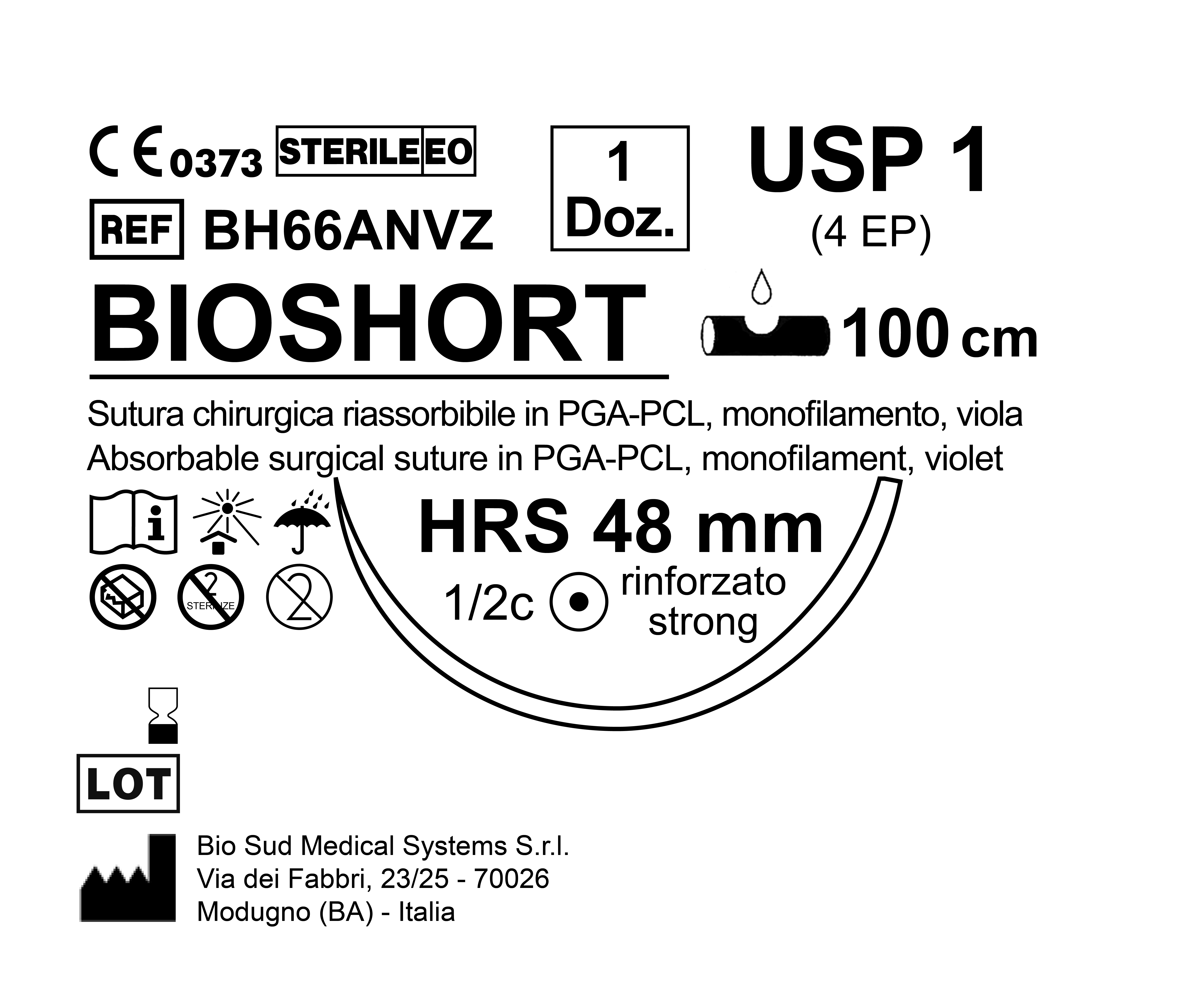 Sutura Bioshort HRS 48 USP 1 - EP 4 100 cm Violet Box 12 pcs