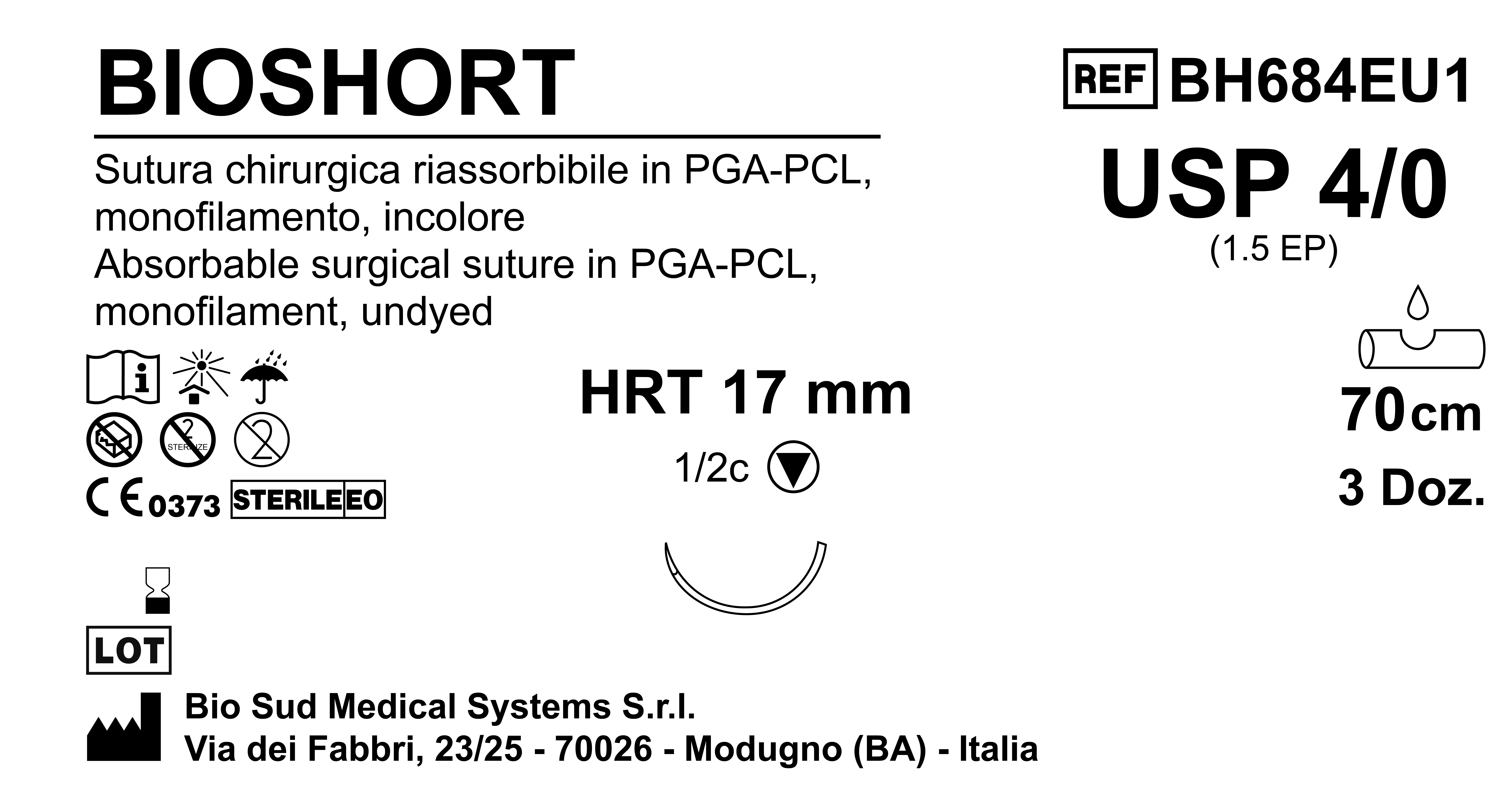 Sutura Bioshort HRT 17 USP 4-0  - EP 1.5 70 cm Undyed Box 36 pcs