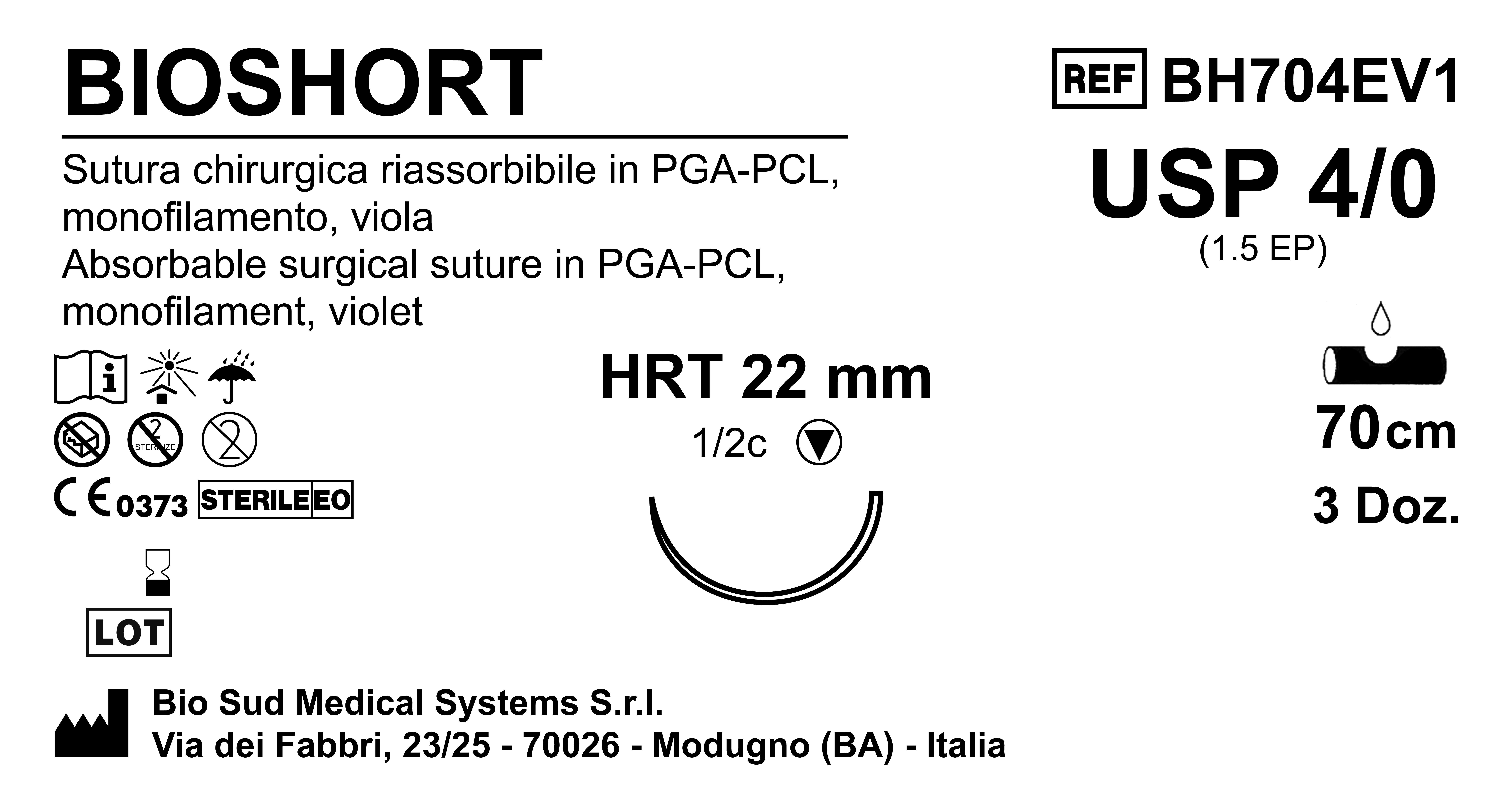 Sutura Bioshort HRT22 USP 4-0  - EP 1.5 70 cm Violet Box 36 pcs