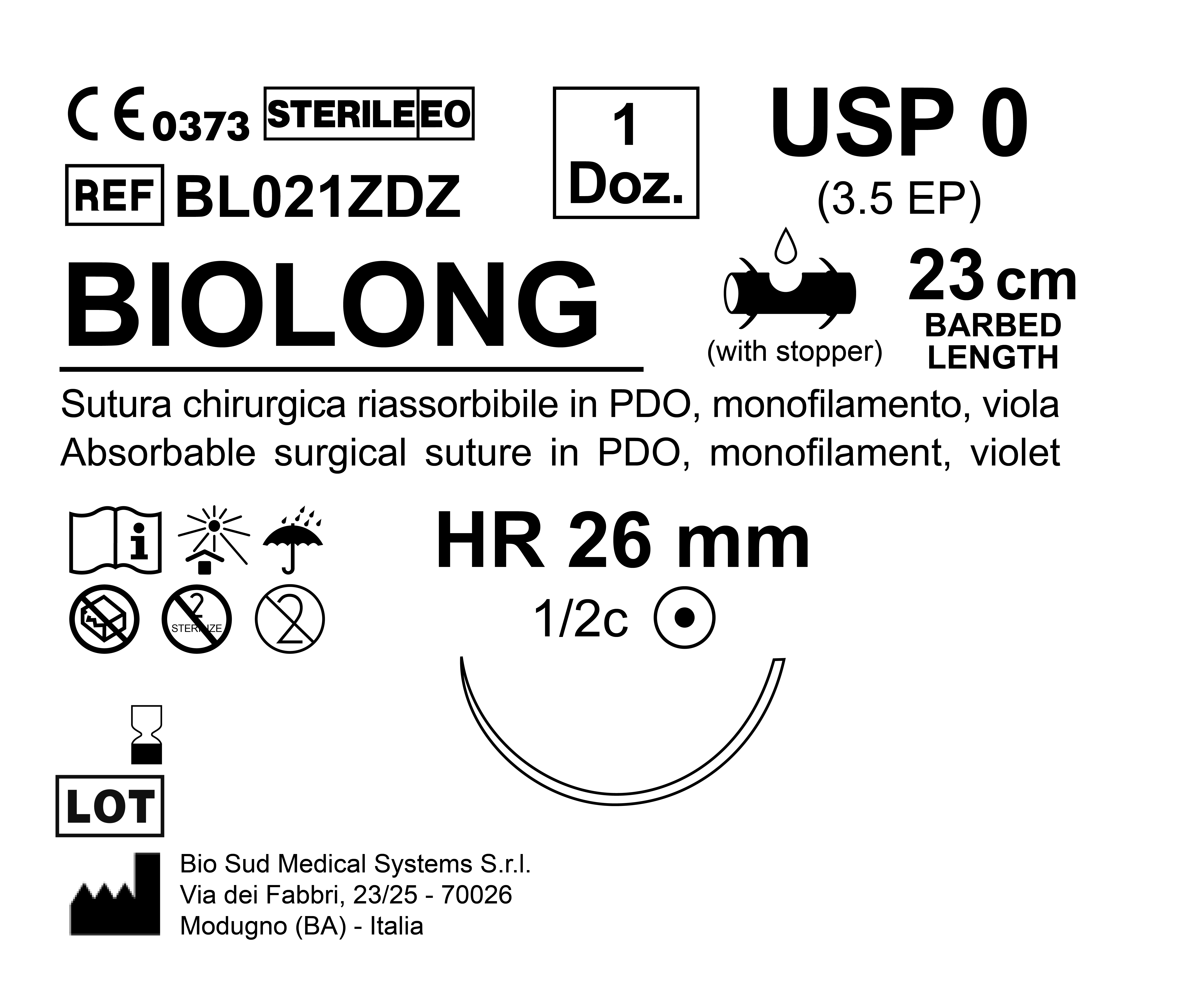 Sutura Biolong HR 26 USP 0 - EP 3.5 23 cm Violet Barbed Box 12 pcs