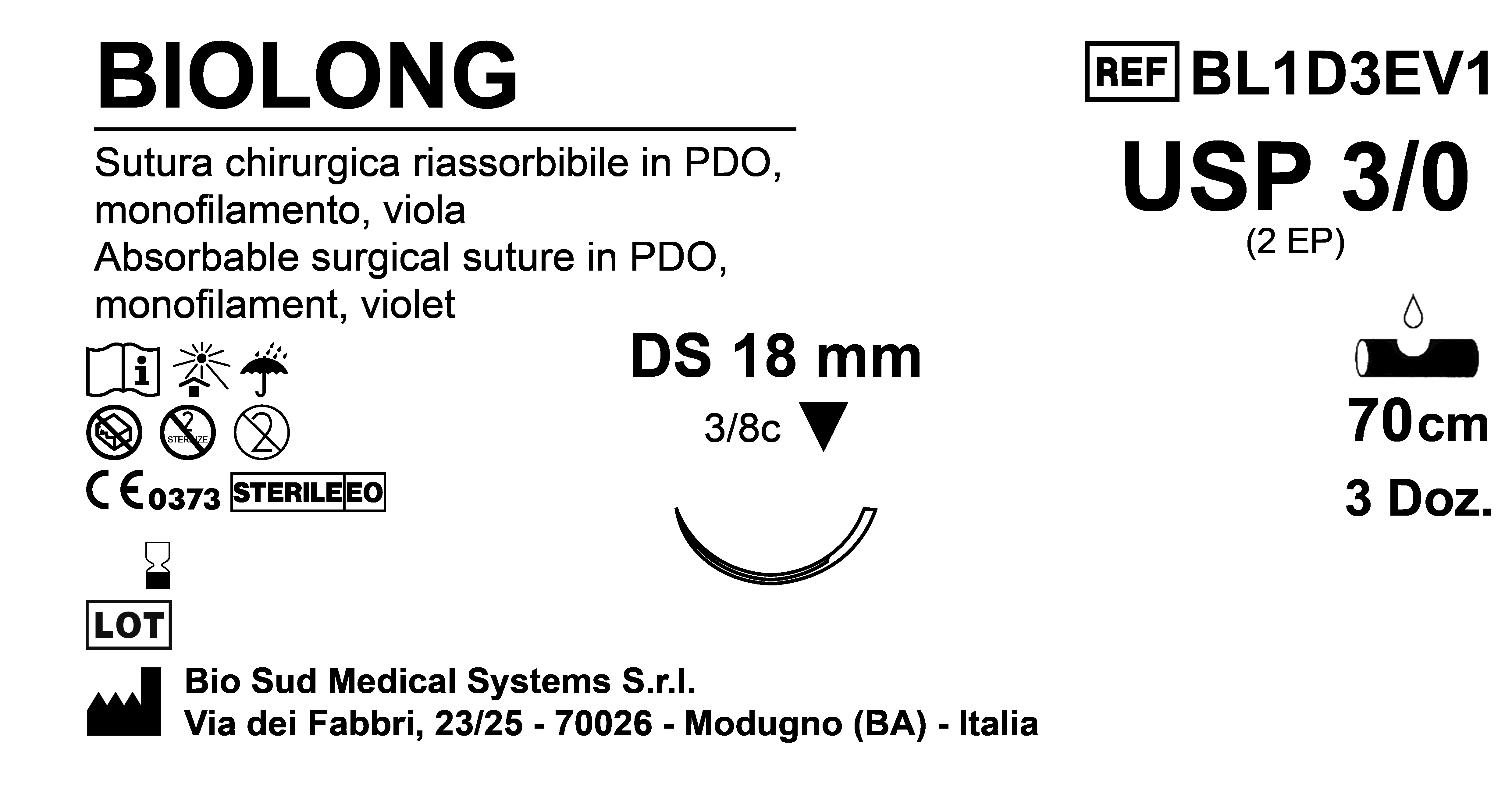 Sutura Biolong DS 18 USP 3-0 - EP 2 70 cm Violet Box 36 pcs