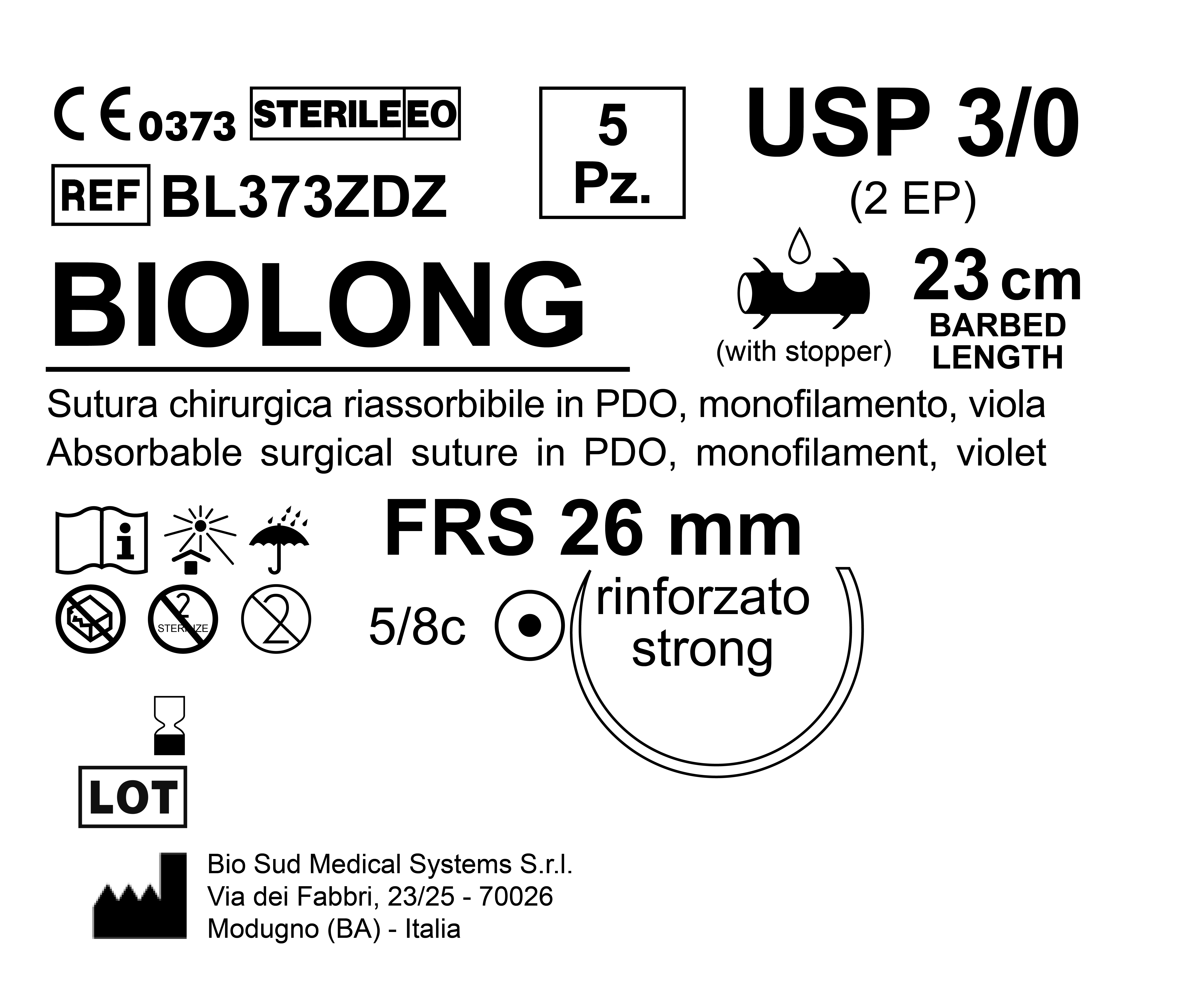 Sutura Biolong FRS 26 USP 3-0 - EP 2 23 cm Violet Barbed Box 12 pcs