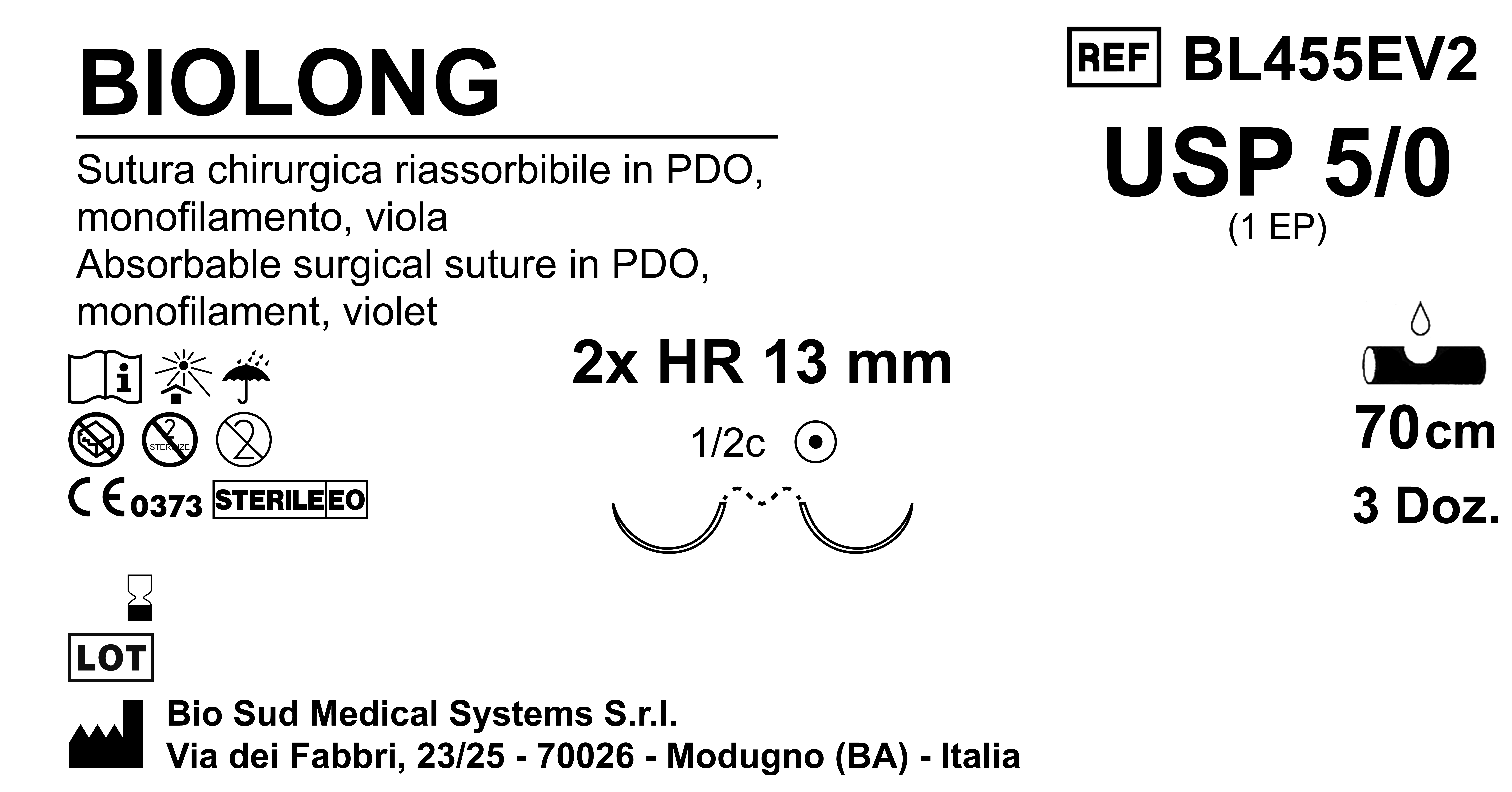 Sutura Biolong HR13 USP 5-0 - EP 1 70 cm Violet Double Armed  Box 36 pcs