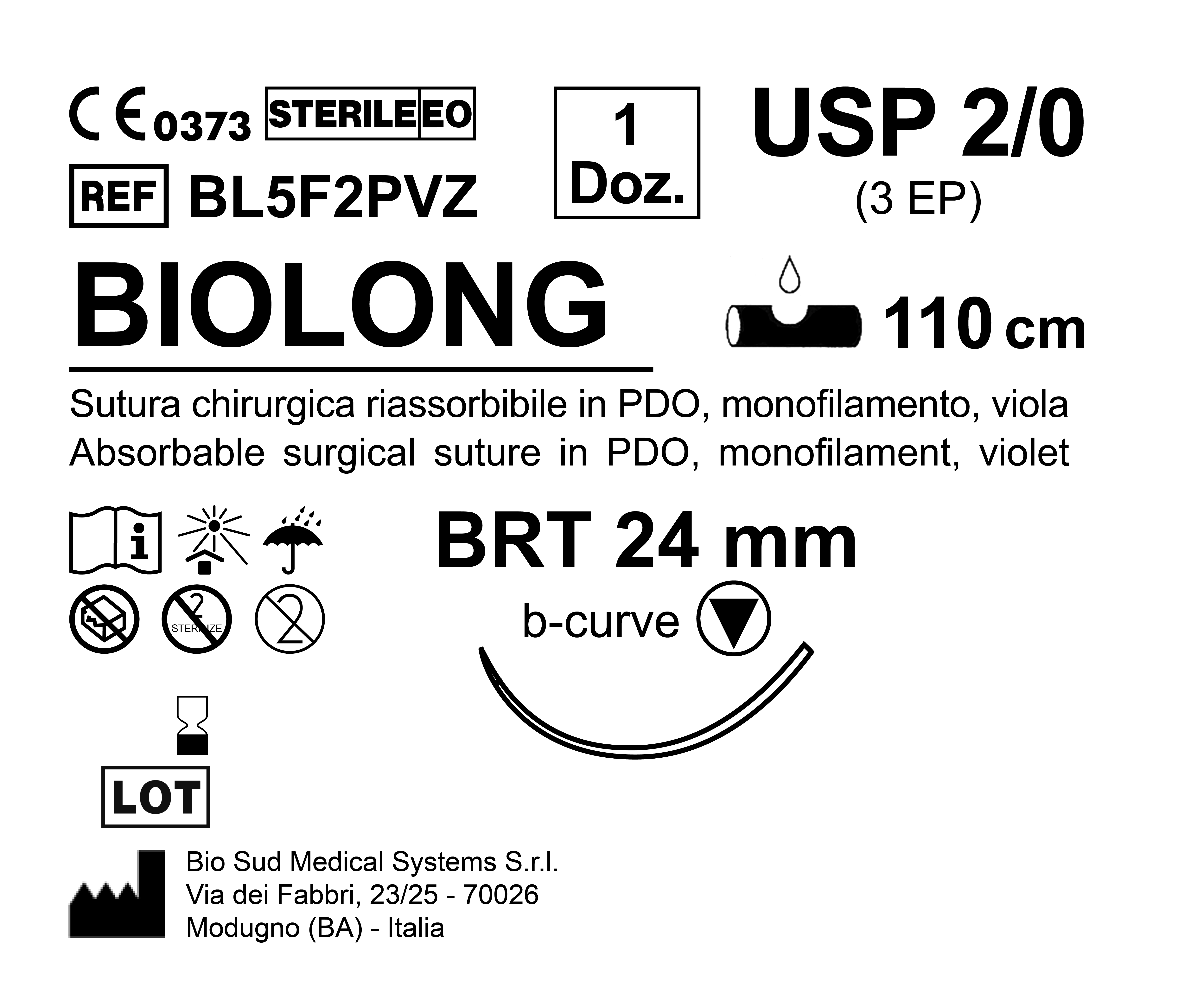 Sutura Biolong BRT 24 USP 2-0 - EP 3 110 cm Violet Box 12 pcs