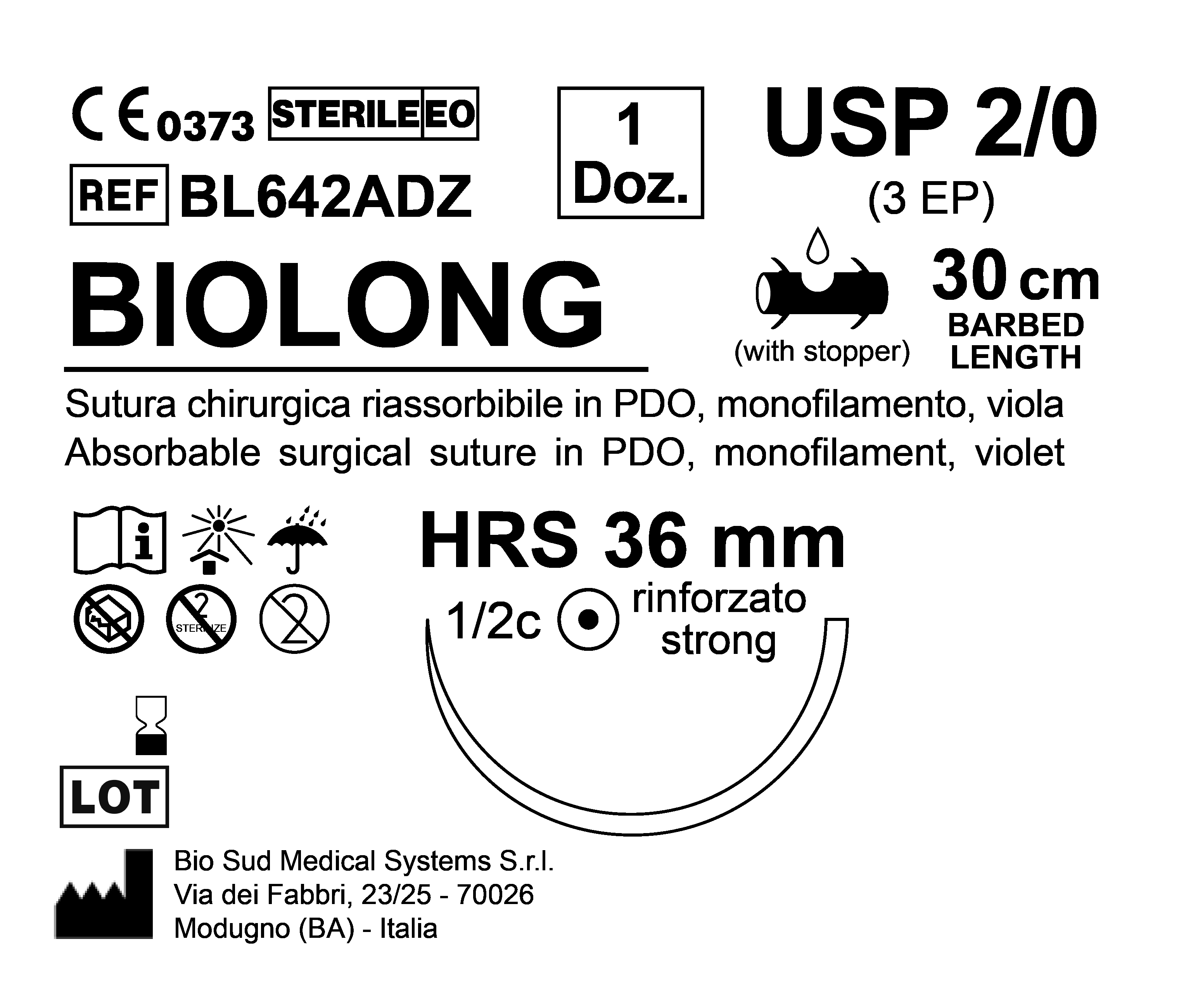 Sutura Biolong HRS 36 USP 2-0 - EP 3 30 cm Violet Barbed Box 12 pcs