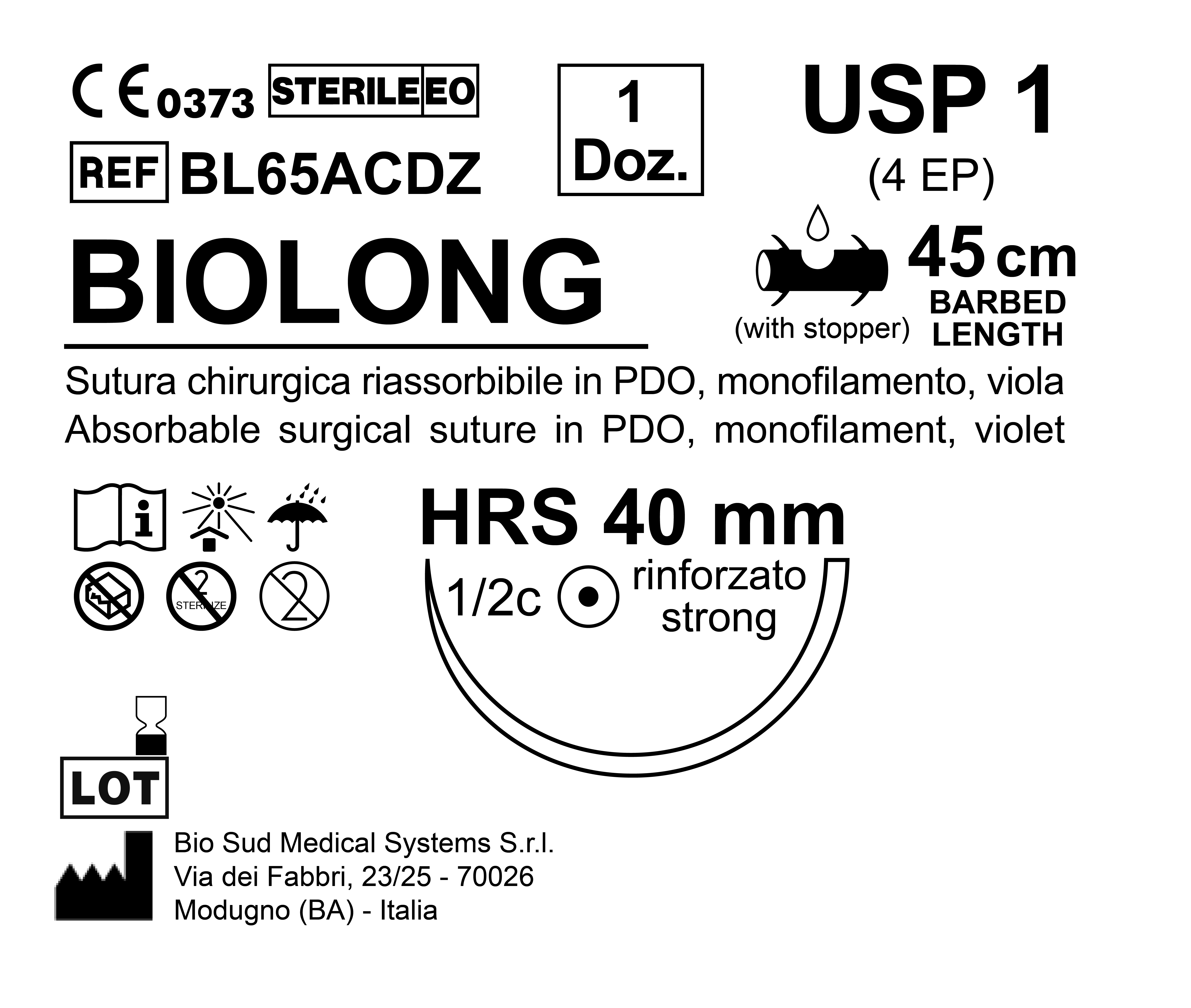 Sutura Biolong HRS 40 USP 1 - EP 4 45 cm Violet Barbed Box 12 pcs