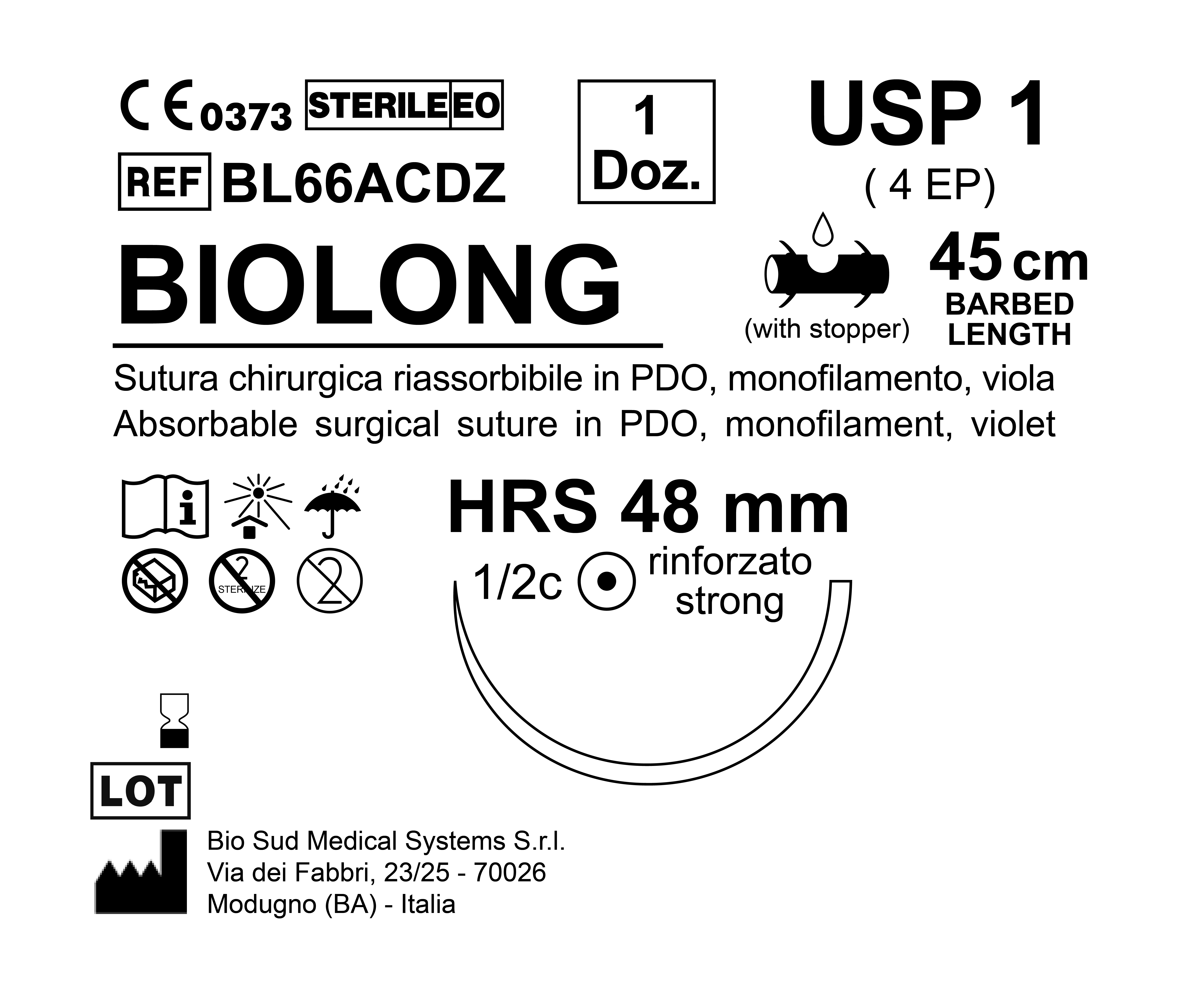 Sutura Biolong HRS 48 USP 1 - EP 4 45 cm Violet Barbed Box 12 pcs