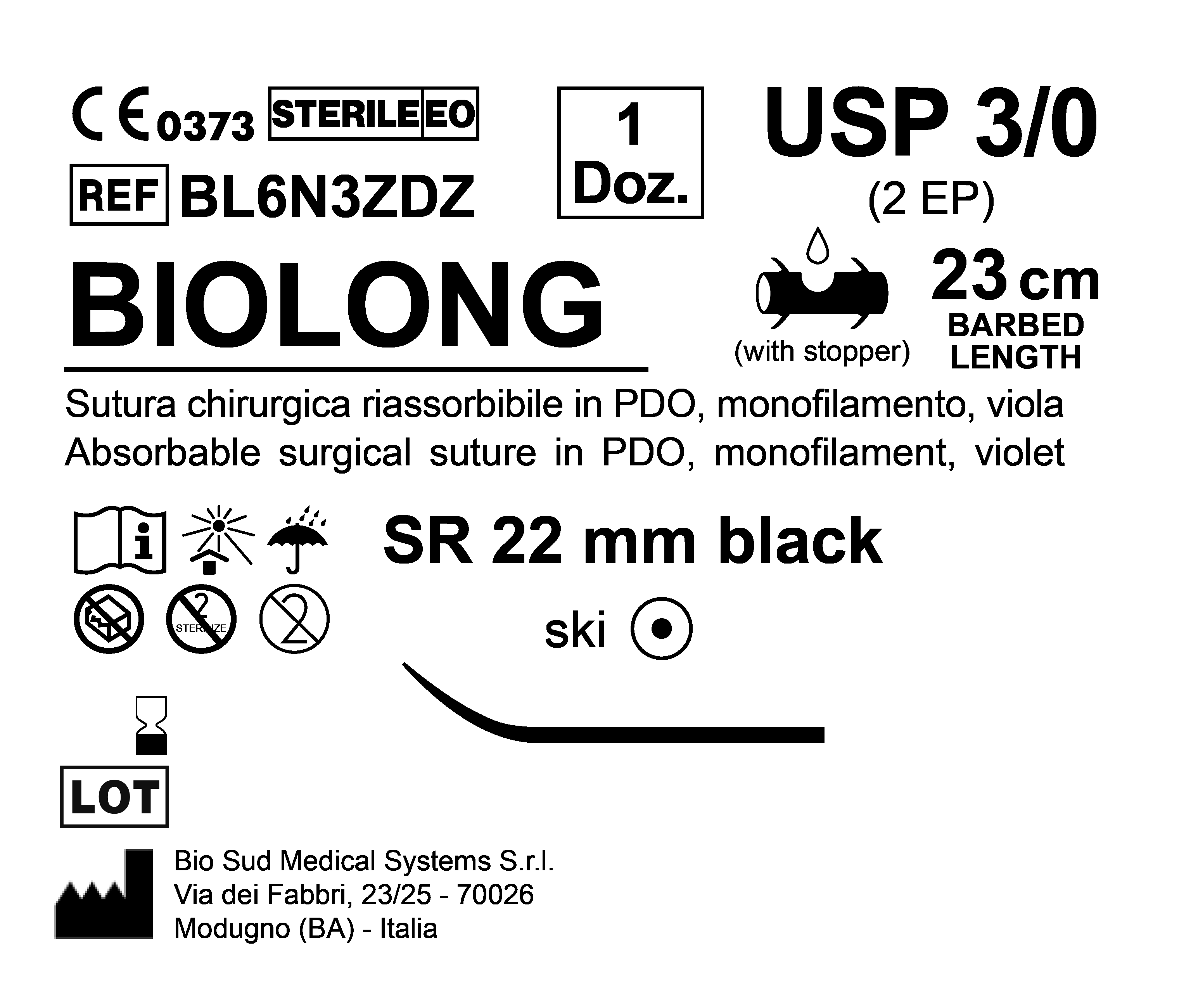 Sutura Biolong SR 22 black USP 3-0 - EP 2 23 cm Violet Barbed Box 12 pcs