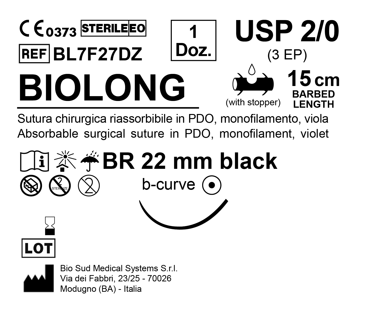Sutura Biolong BR 22 USP 2-0 - EP 3 15 cm Violet Barbed Box 12 pcs