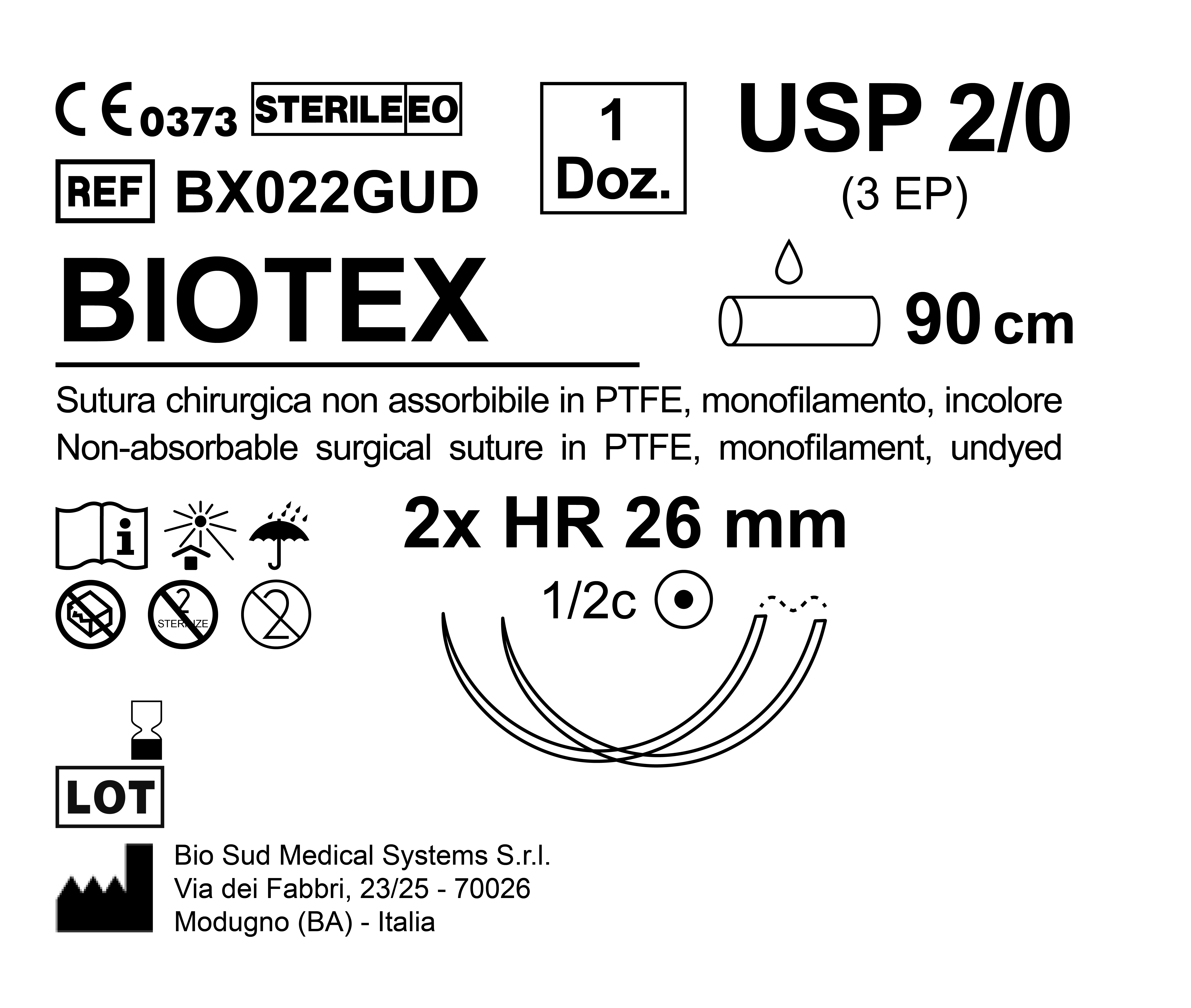 Sutura Biotex HR 26 USP 2-0 - EP 3 90 cm Undyed Double Armed  N.12 Bs. per Box