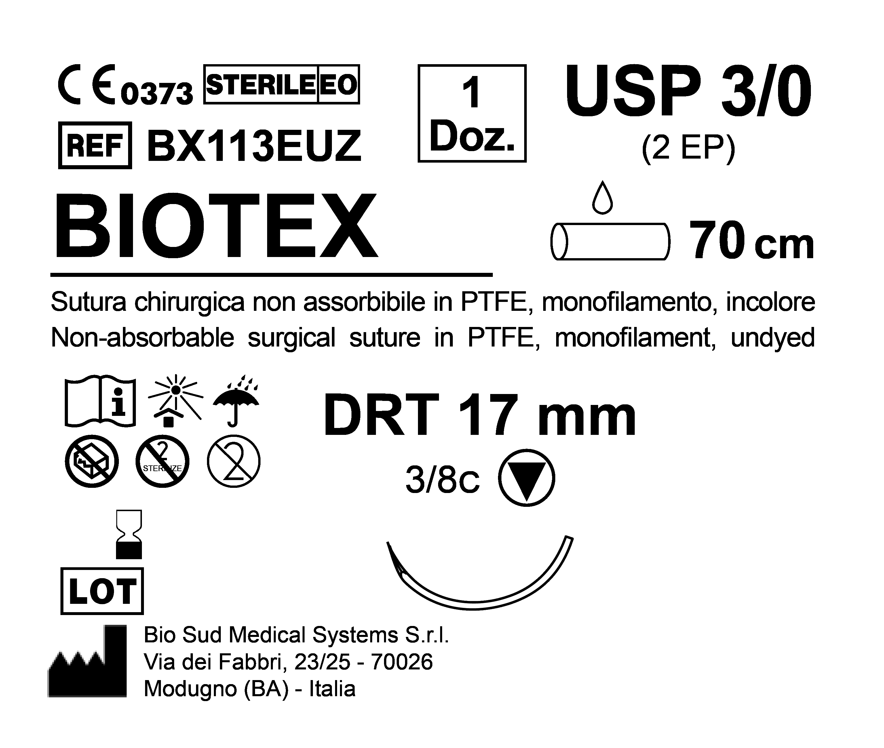 Sutura Biotex DRT 17 USP 3-0 - EP 2 70 cm Undyed Box 12 pcs