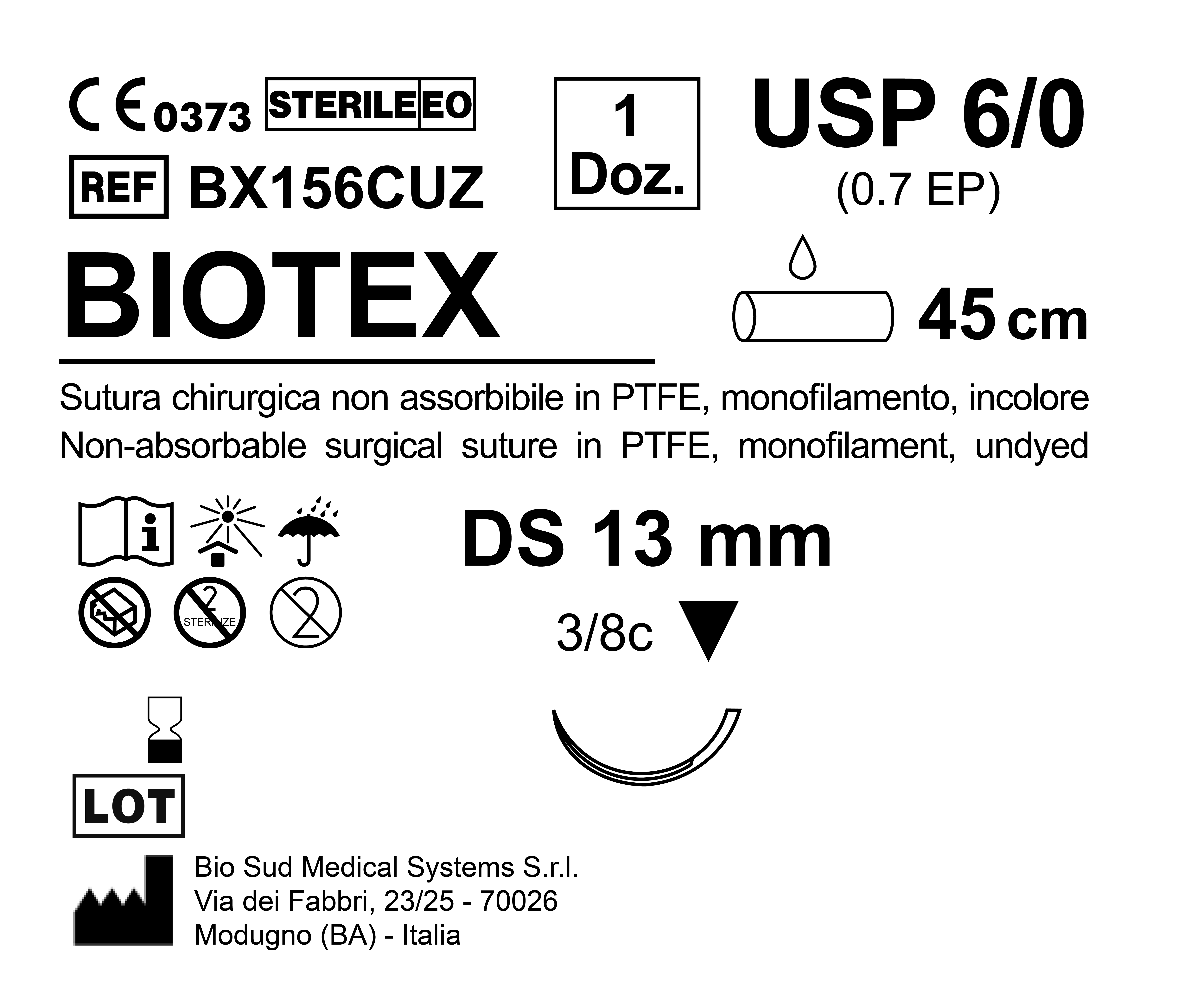 Sutura Biotex DS 13 USP 6-0 - EP 0.7 45 cm Undyed Box 12 pcs