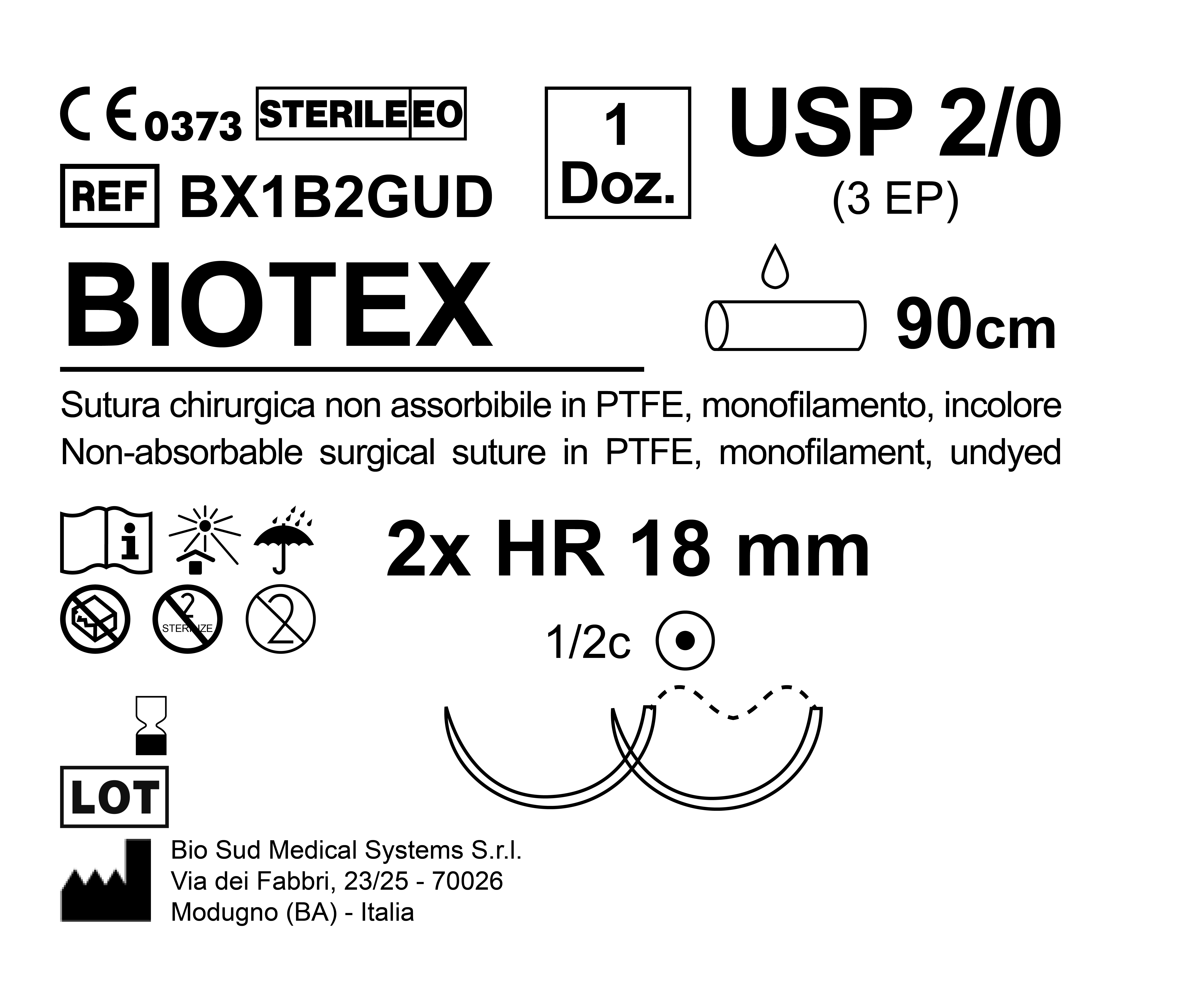 Sutura Biotex HR 18 USP 2-0 - EP 3 90 cm Undyed Double Armed  N.12 Bs. per Box