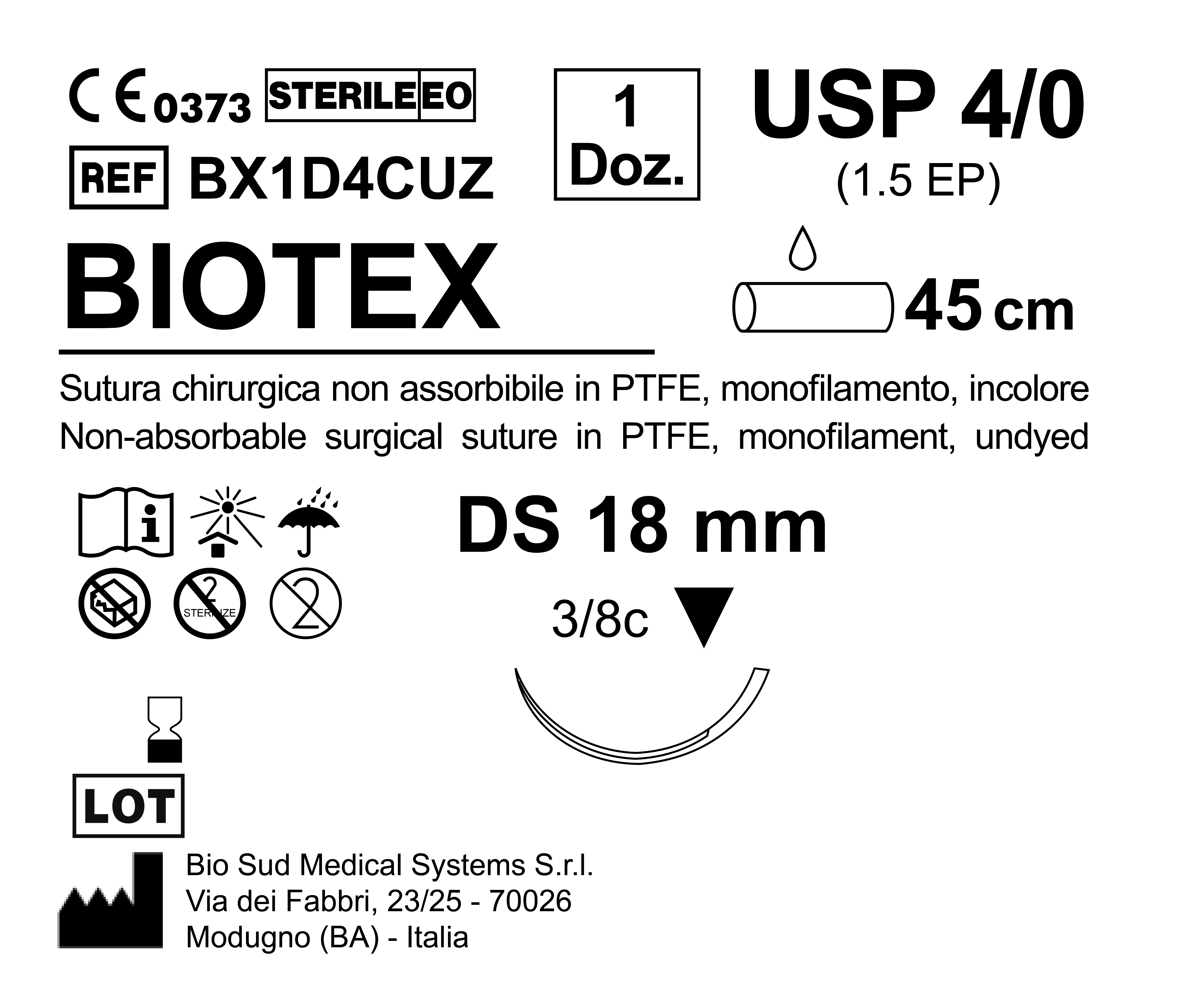 Sutura Biotex DS 18 USP 4-0  - EP 1.5 45 cm Undyed Box 12 pcs