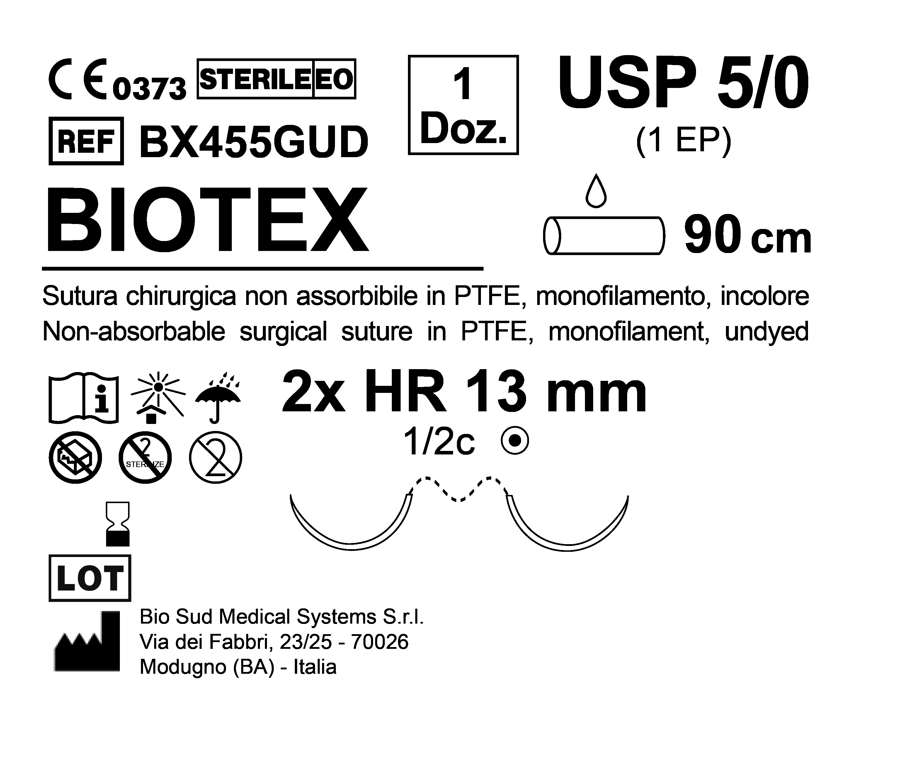 Sutura Biotex HR 13 USP 5-0 - EP 1 90 cm Undyed Double Armed  N.12 Bs. per Box
