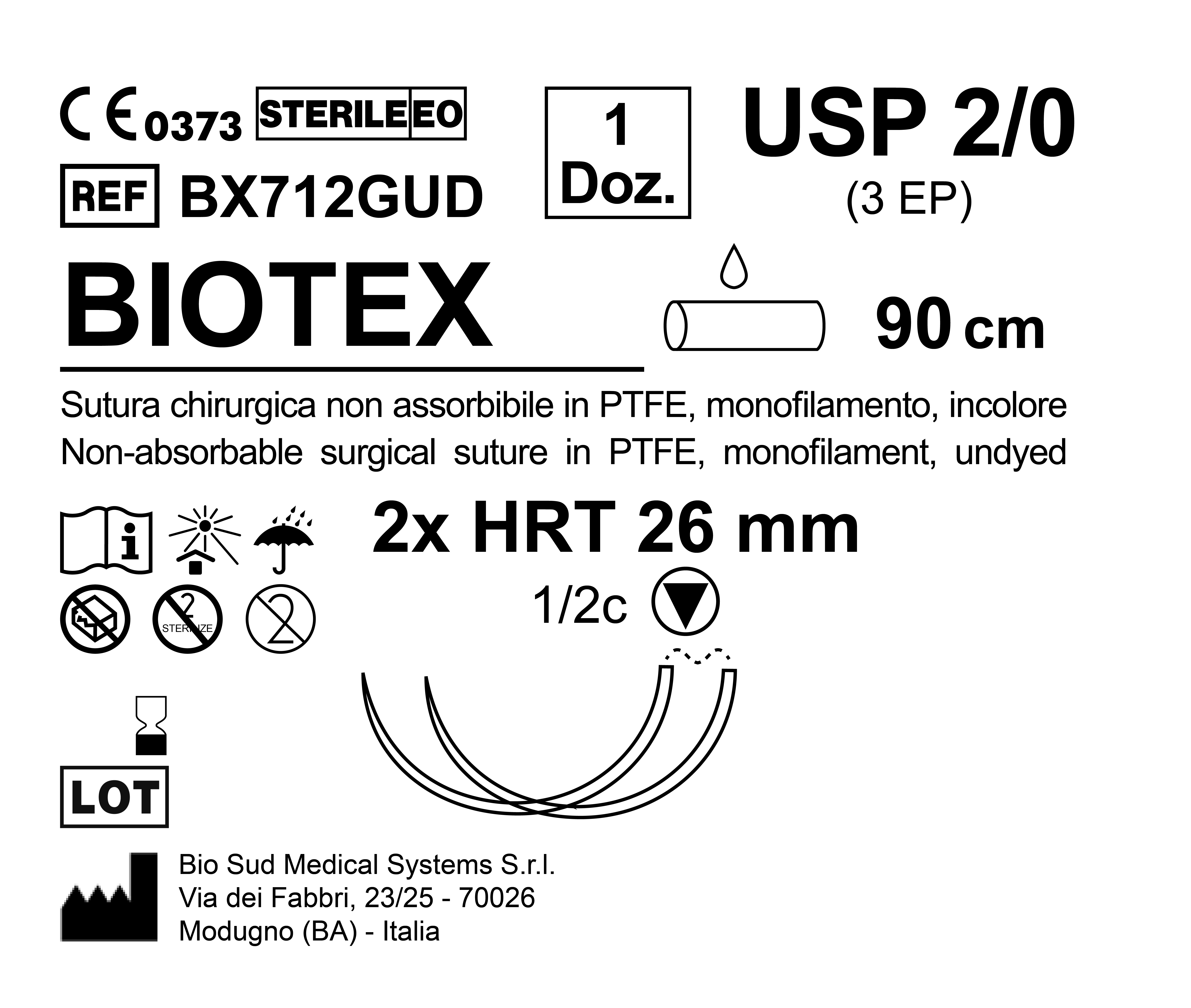 Sutura Biotex HRT 26 USP 2-0 - EP 3 90 cm Undyed Double Armed  N.12 Bs. per Box