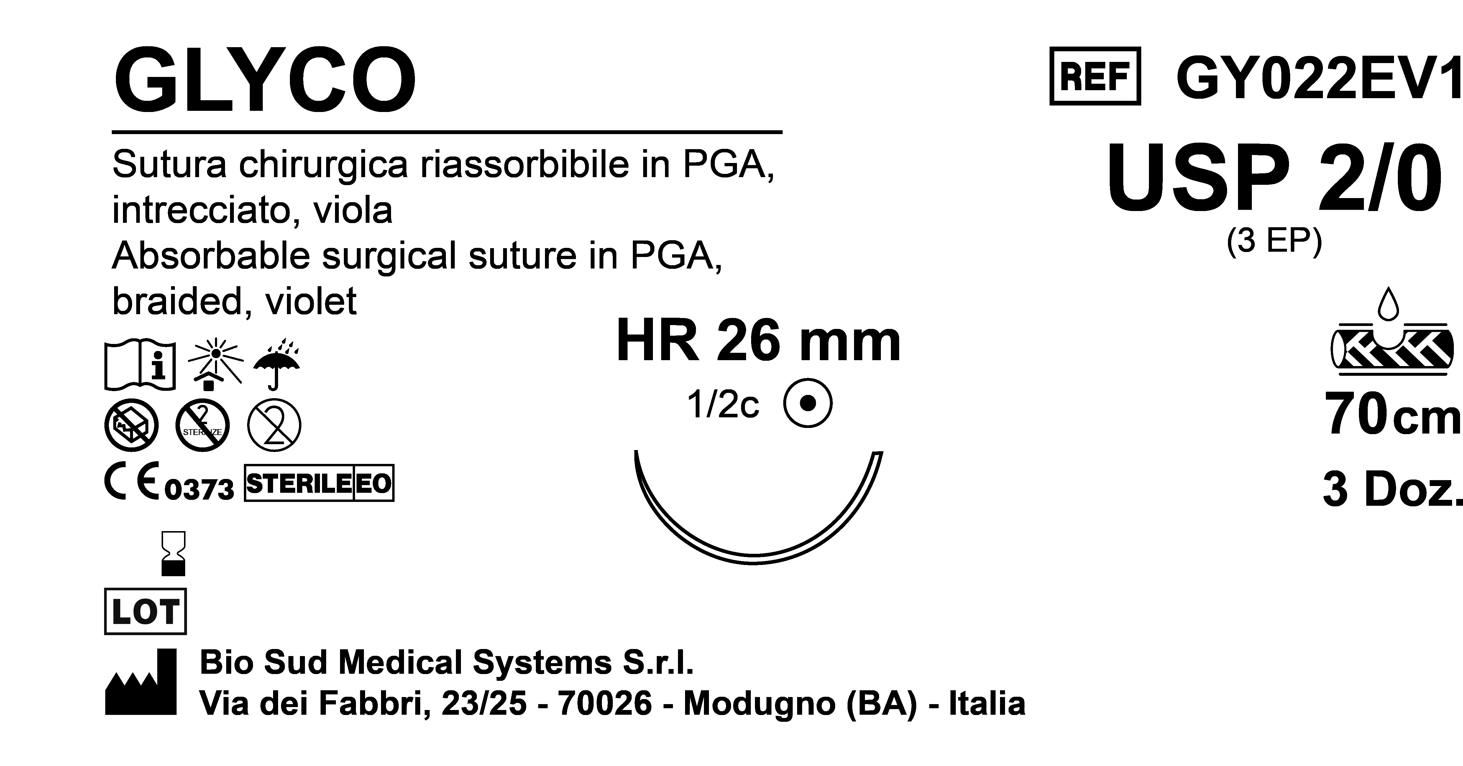 Sutura Glyco HR26 USP 2-0 - EP 3 70 cm Violet Box 36 pcs