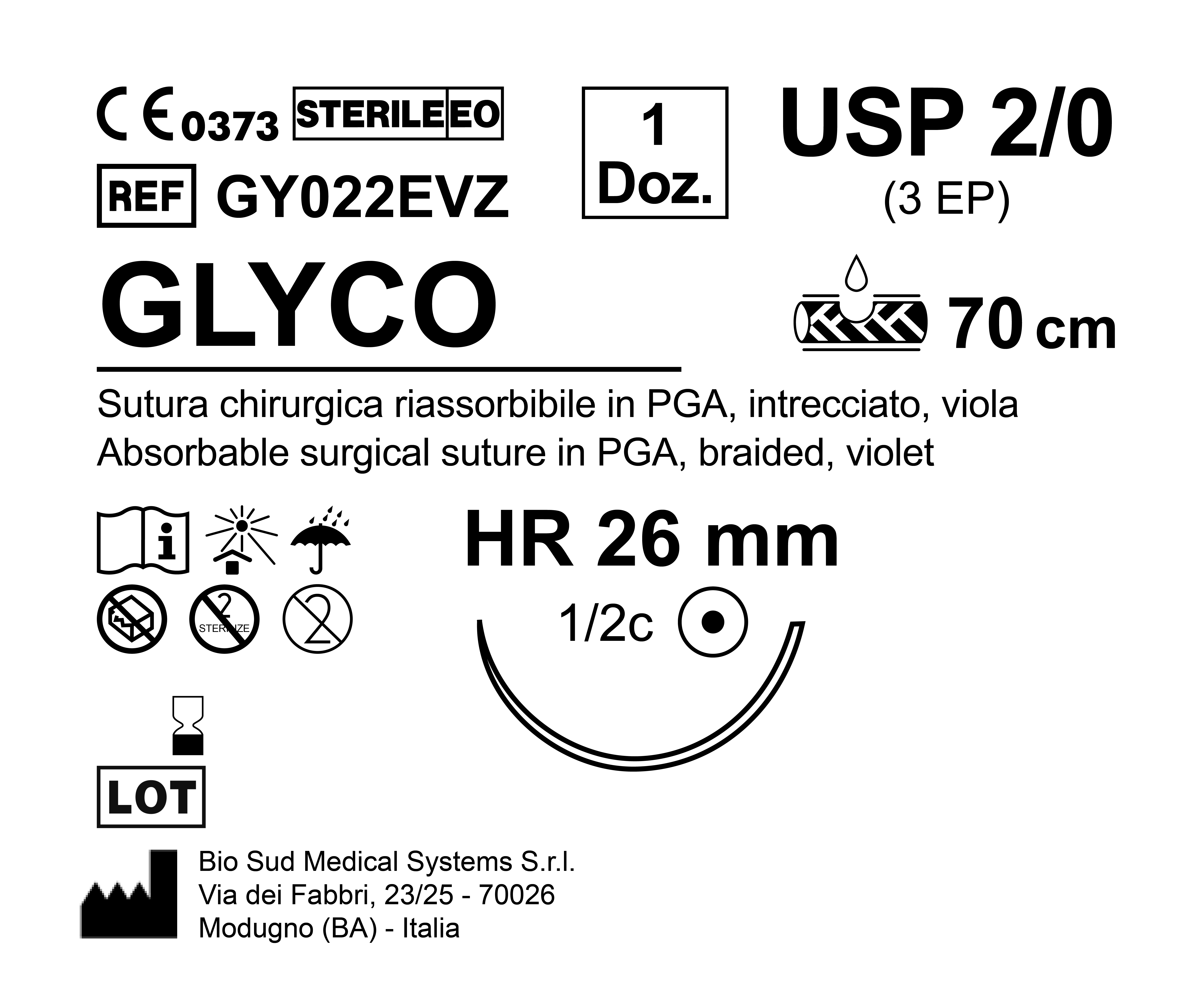Sutura Glyco HR 26 USP 2-0 - EP 3 70 cm Violet Box 12 pcs