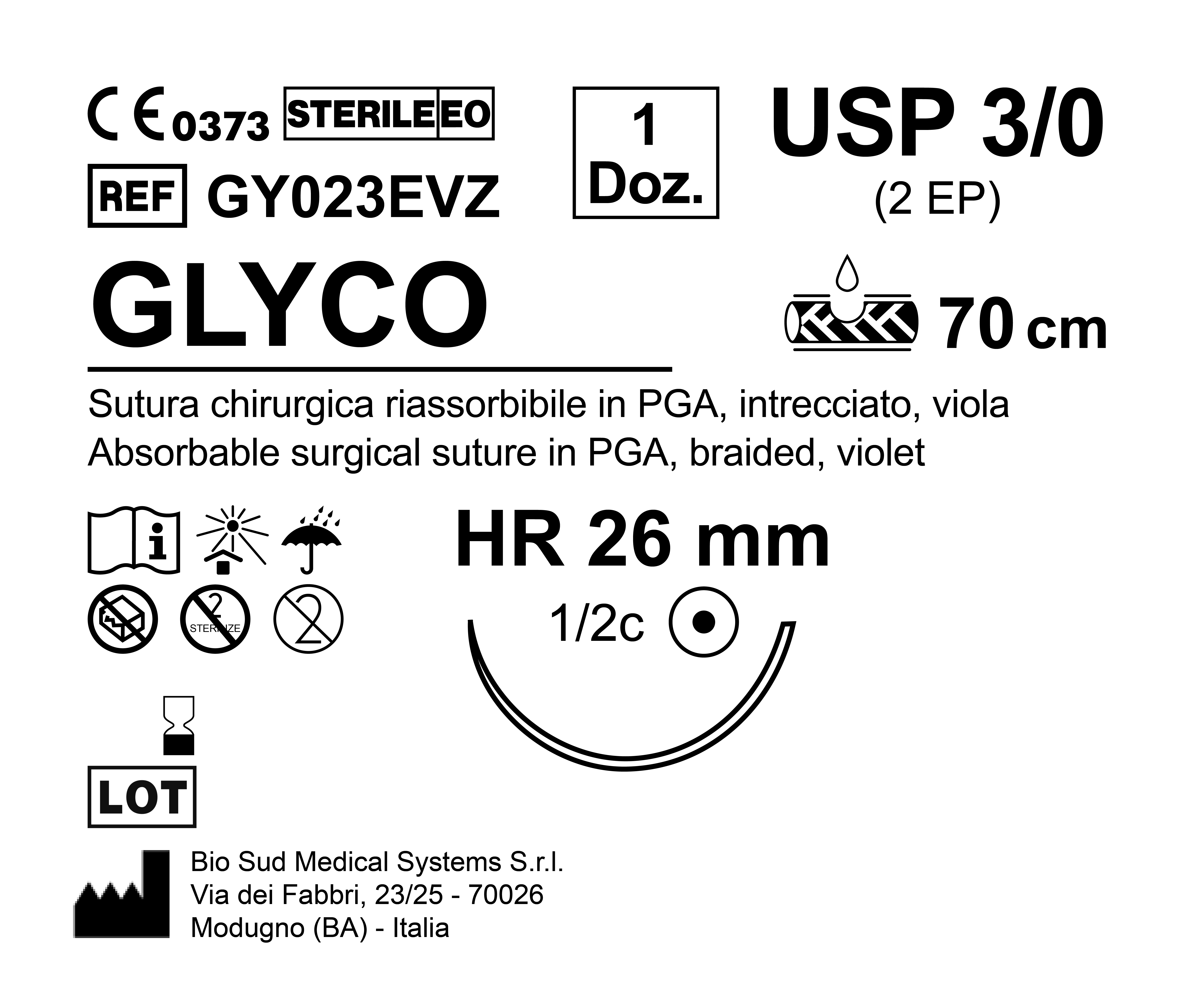 Sutura Glyco HR 26 USP 3-0 - EP 2 70 cm Violet Box 12 pcs