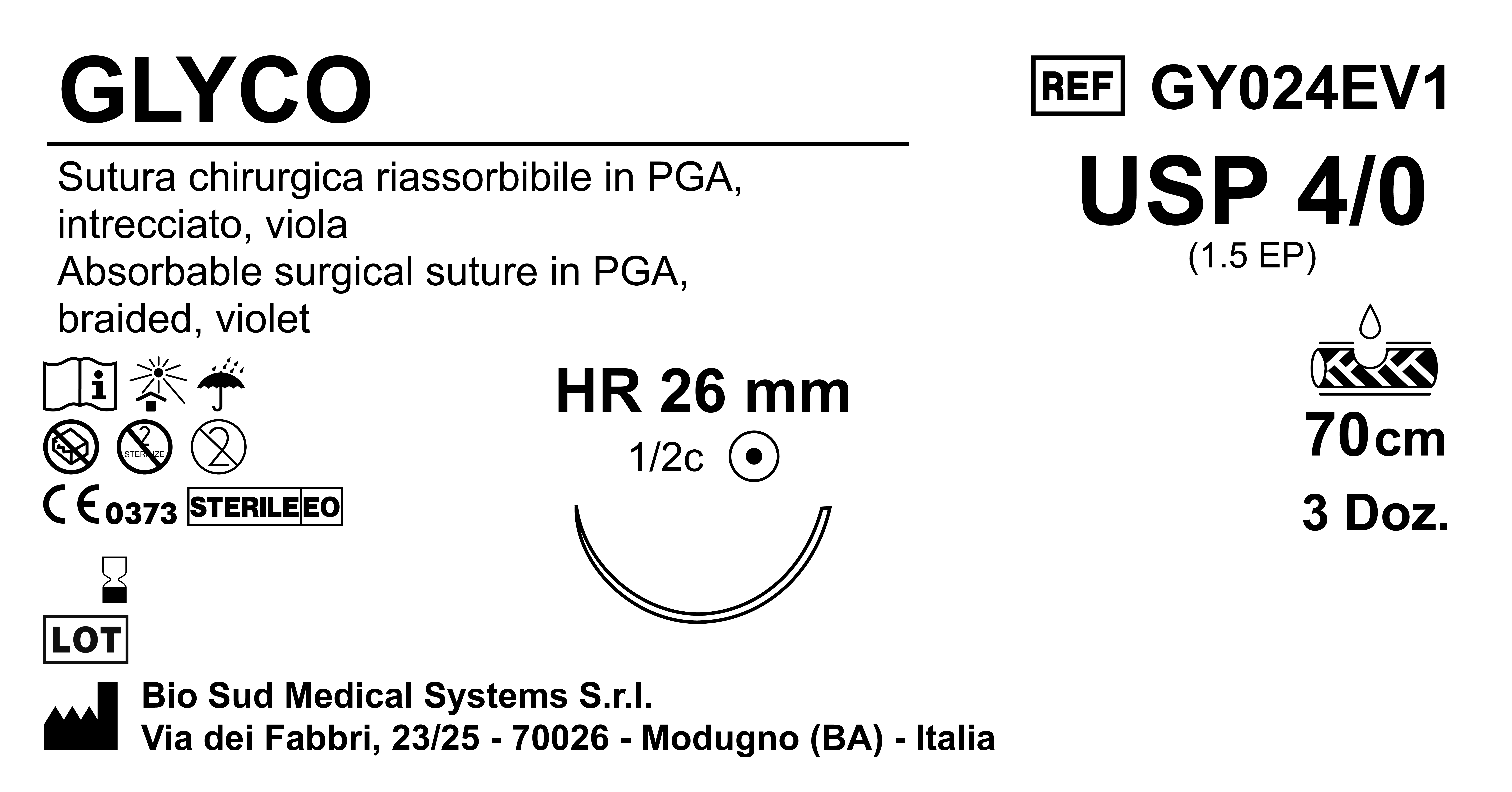 Sutura Glyco HR26 USP 4-0  - EP 1.5 70 cm Violet Box 36 pcs