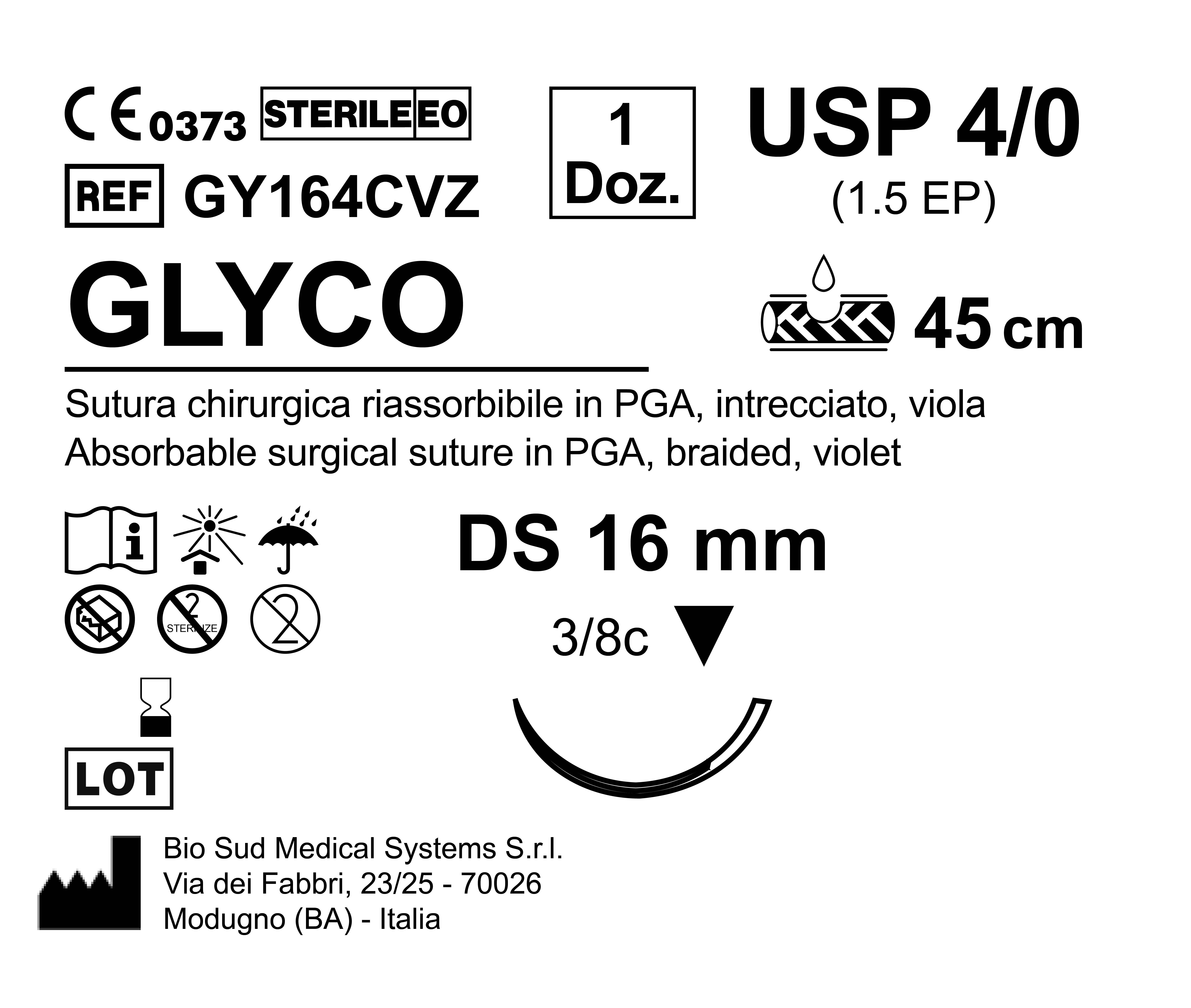 Sutura Glyco DS 16 USP 4-0  - EP 1.5 45 cm Violet Box 12 pcs