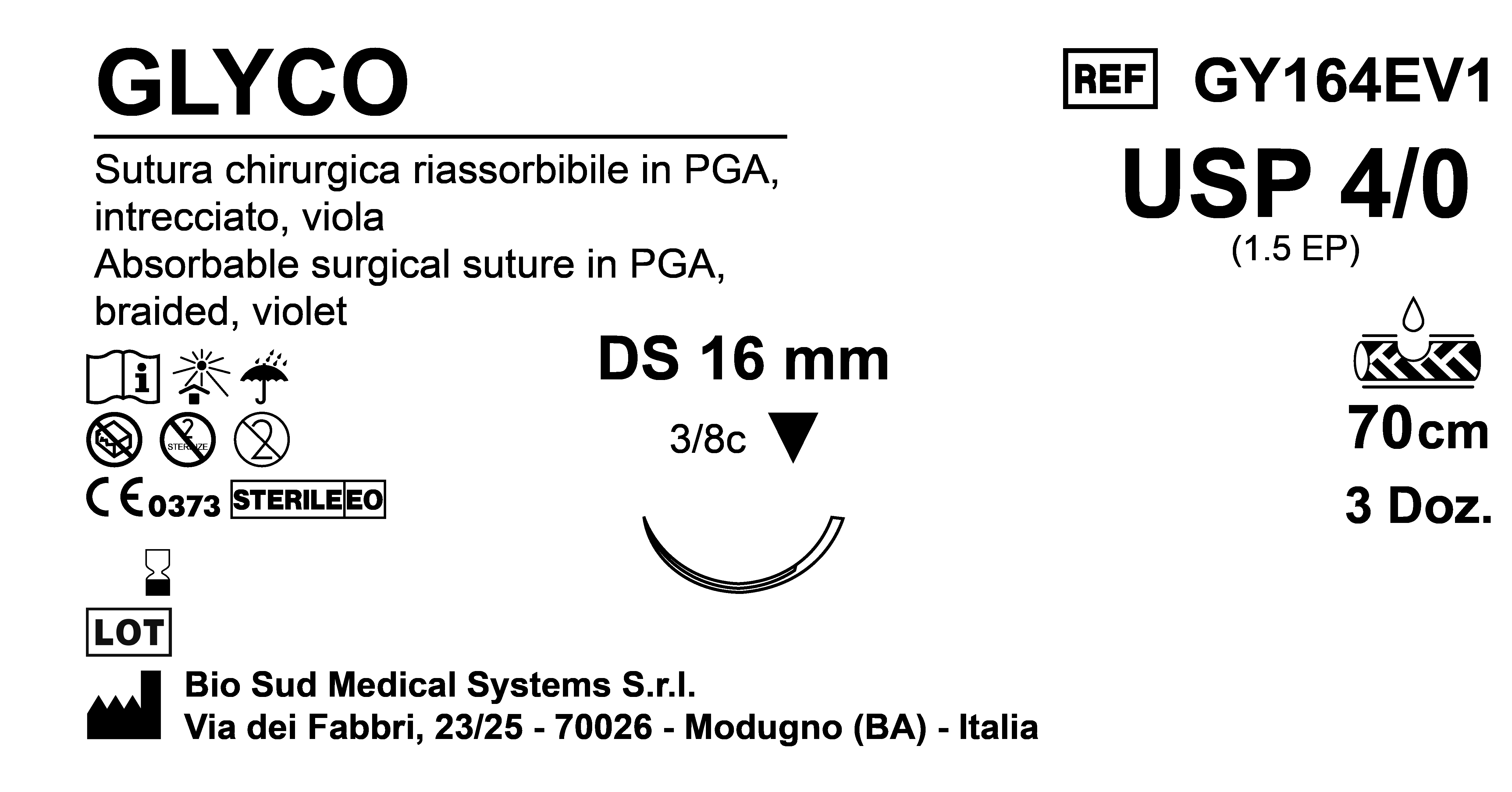 Sutura Glyco DS16 USP 4-0  - EP 1.5 70 cm Violet Box 36 pcs