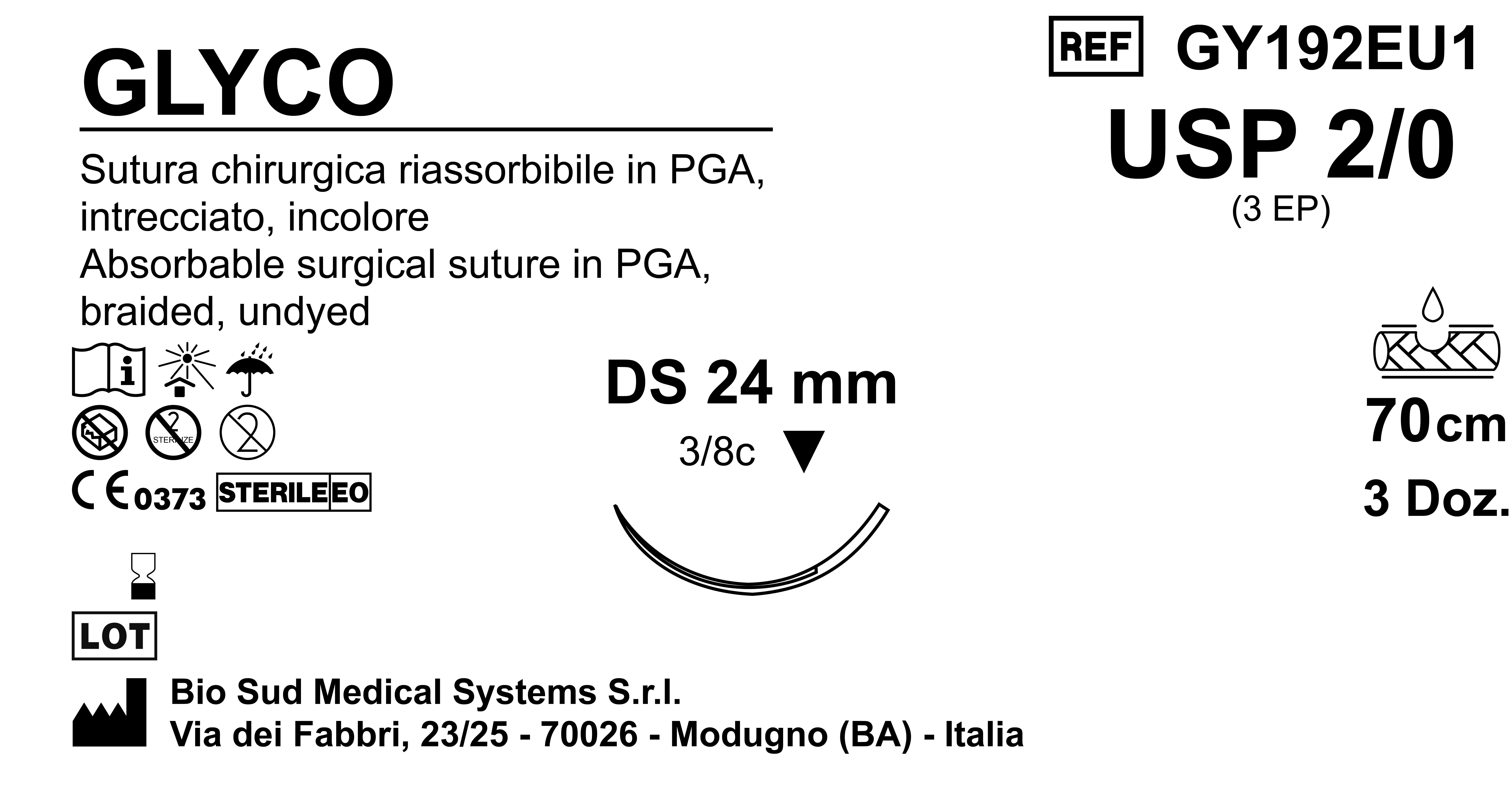 Sutura Glyco DS24 USP 2-0 - EP 3 70 cm Undyed Box 36 pcs