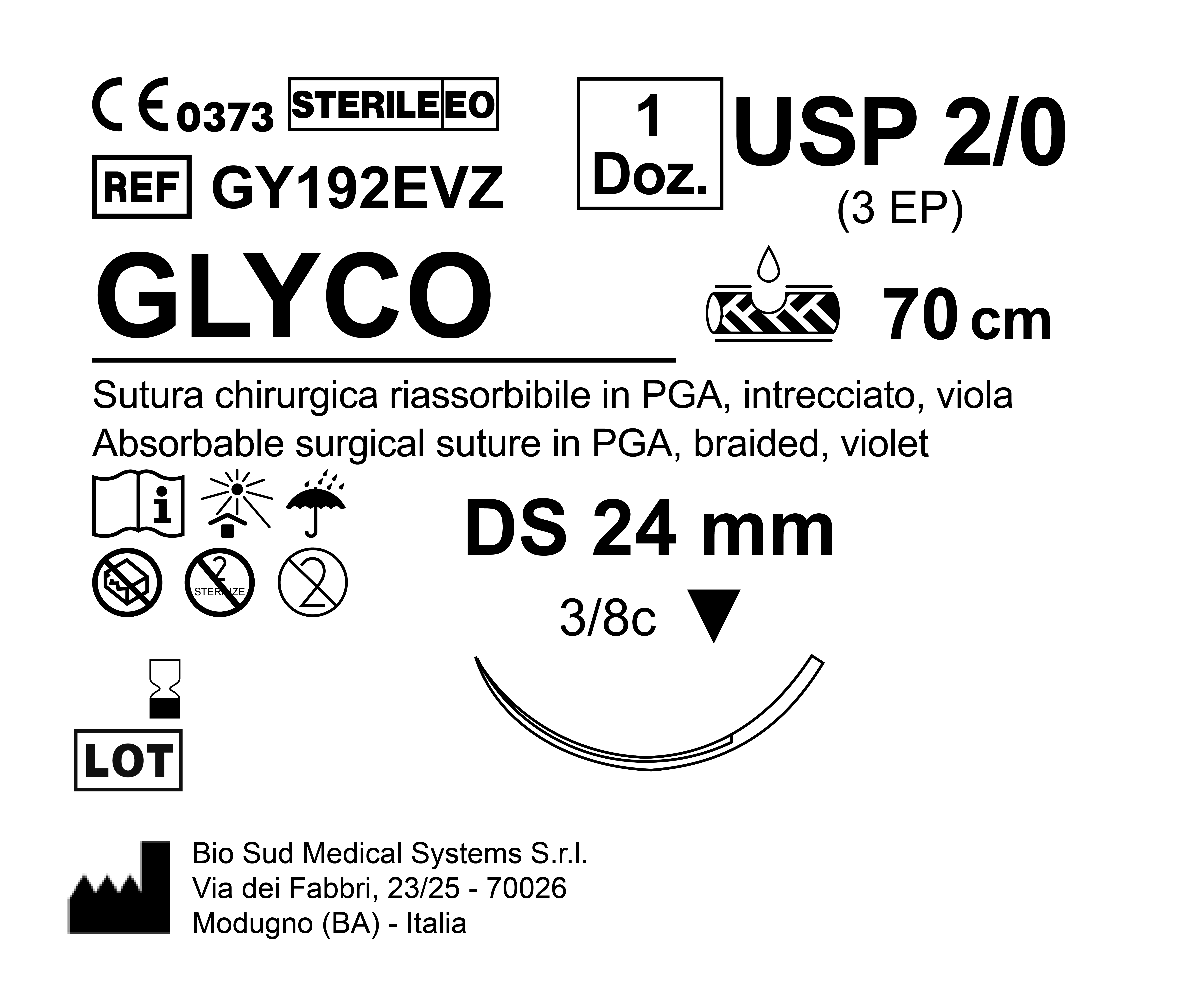 Sutura Glyco DS 24 USP 2-0 - EP 3 70 cm Violet Box 12 pcs