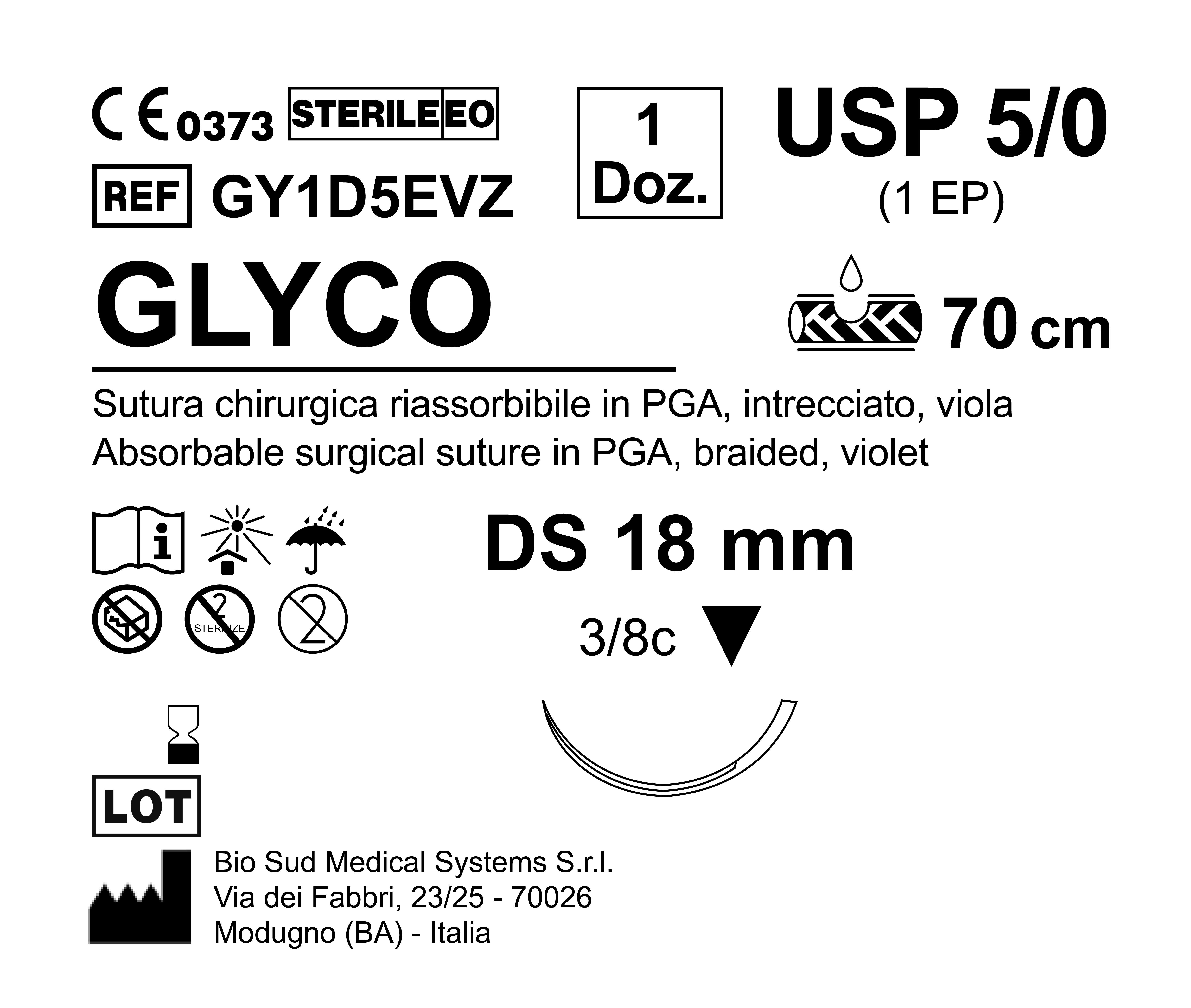 Sutura Glyco DS 18 USP 5-0 - EP 1 70 cm Violet Box 12 pcs