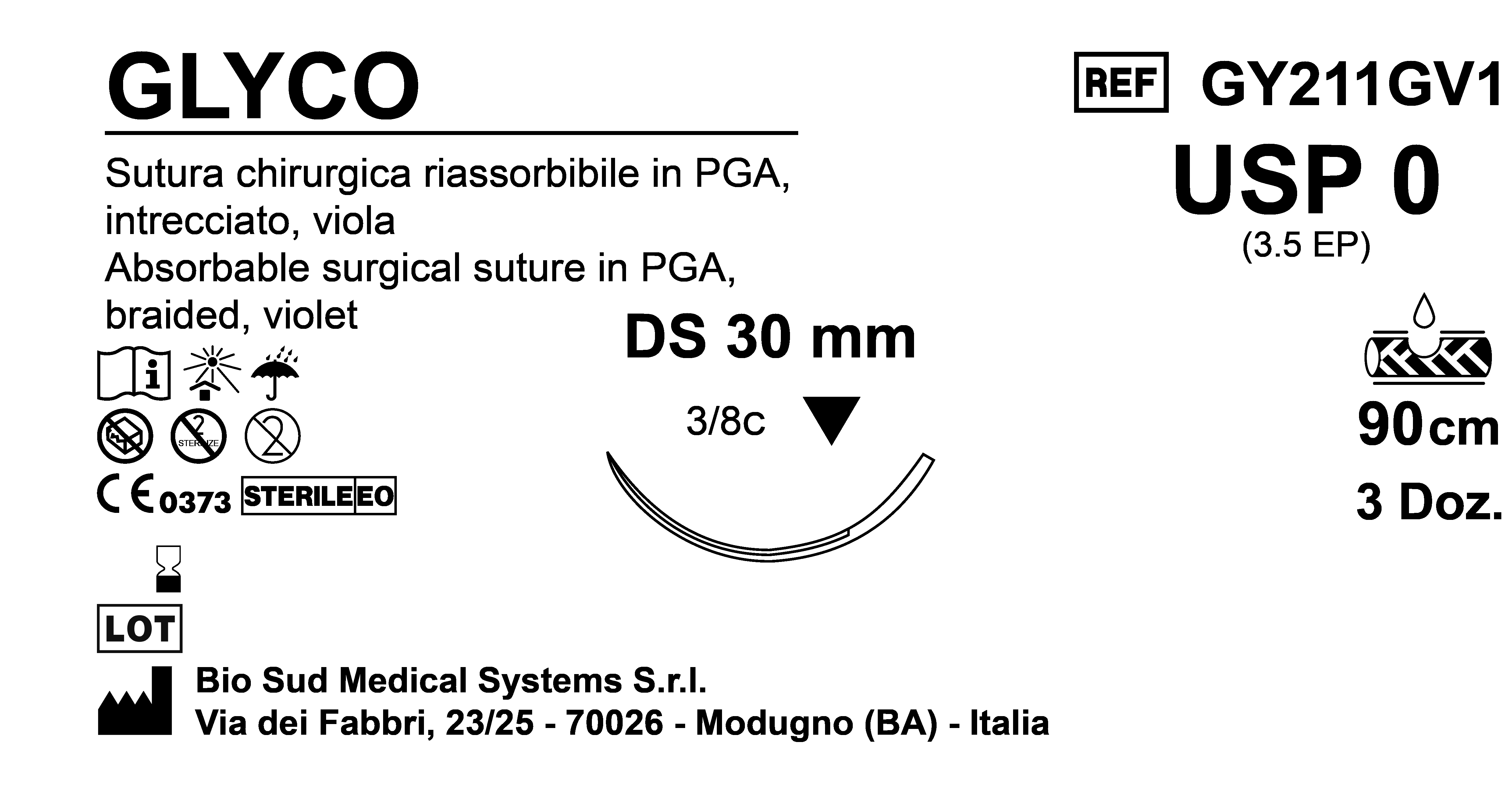 Sutura Glyco DS30 USP 0 - EP 3.5 90 cm Violet Box 36 pcs