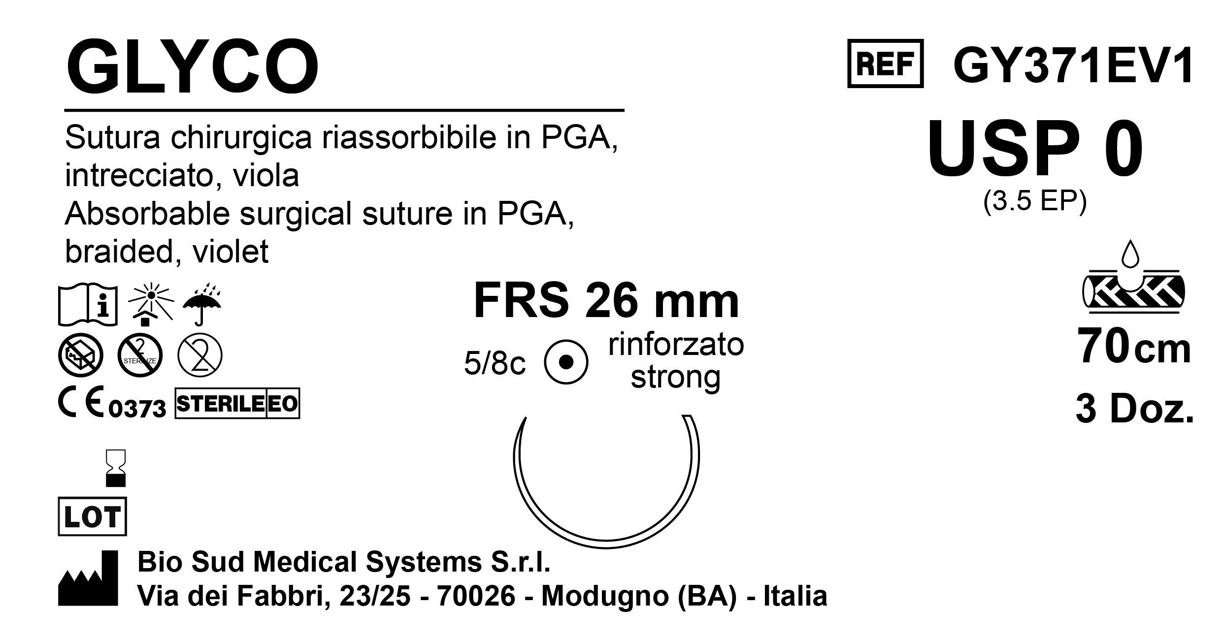 Sutura Glyco FRS26 USP 0 - EP 3.5 70 cm Violet Box 36 pcs