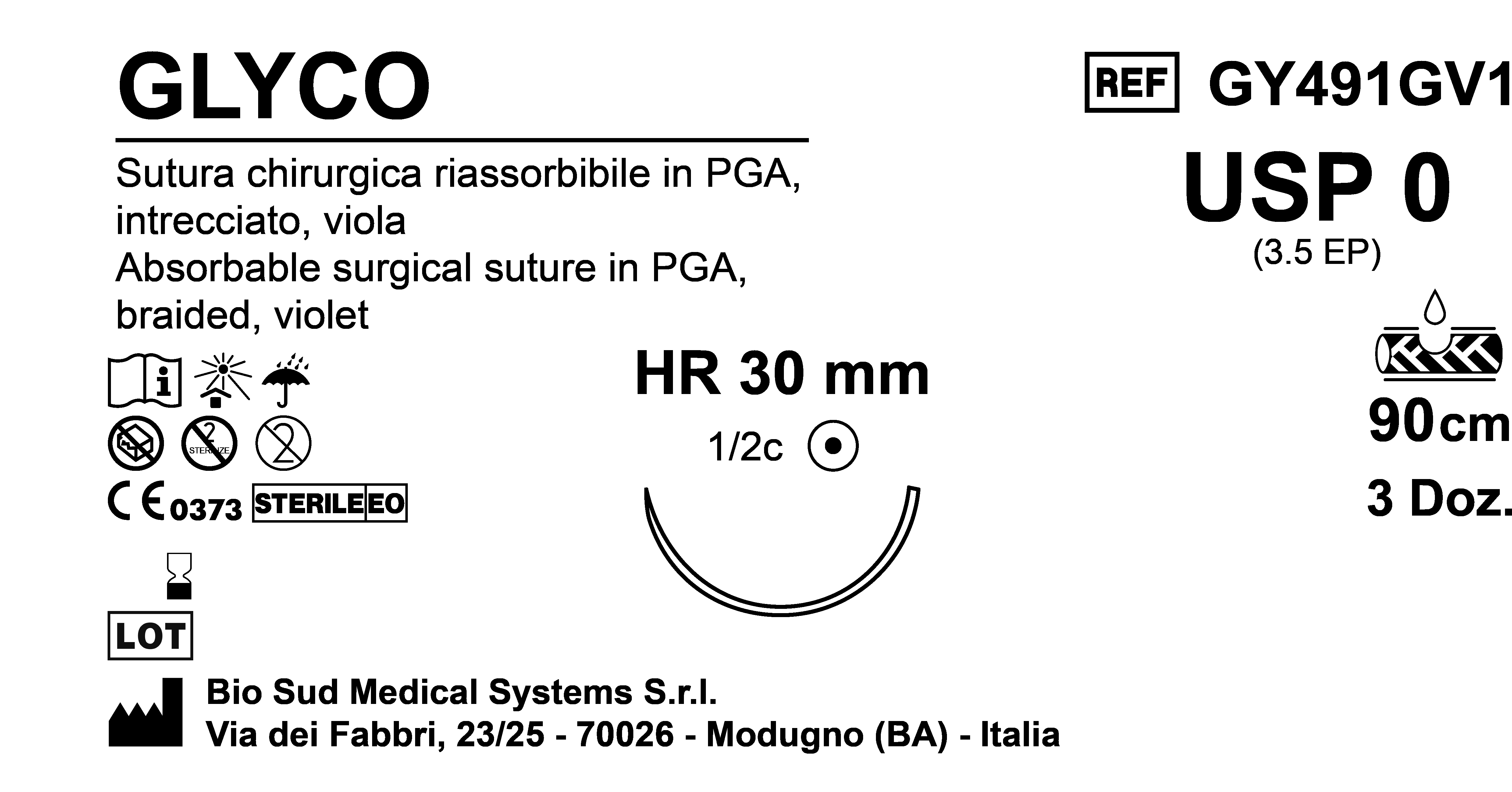 Sutura Glyco HR 30 USP 0 - EP 3.5 90 cm Violet Box 36 pcs