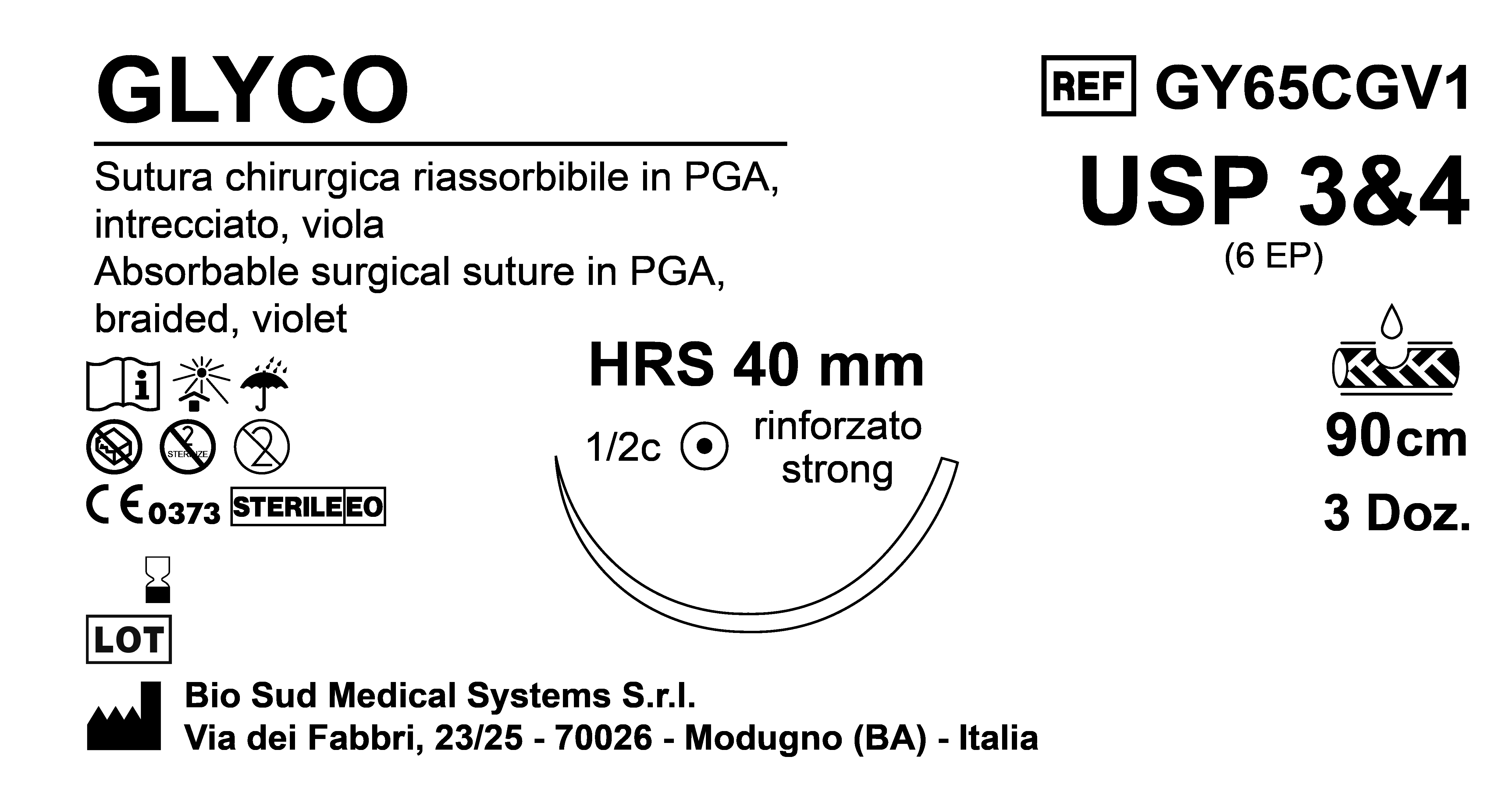Sutura Glyco HRS 40 USP 3/4 90 cm Violet Box 36 pcs