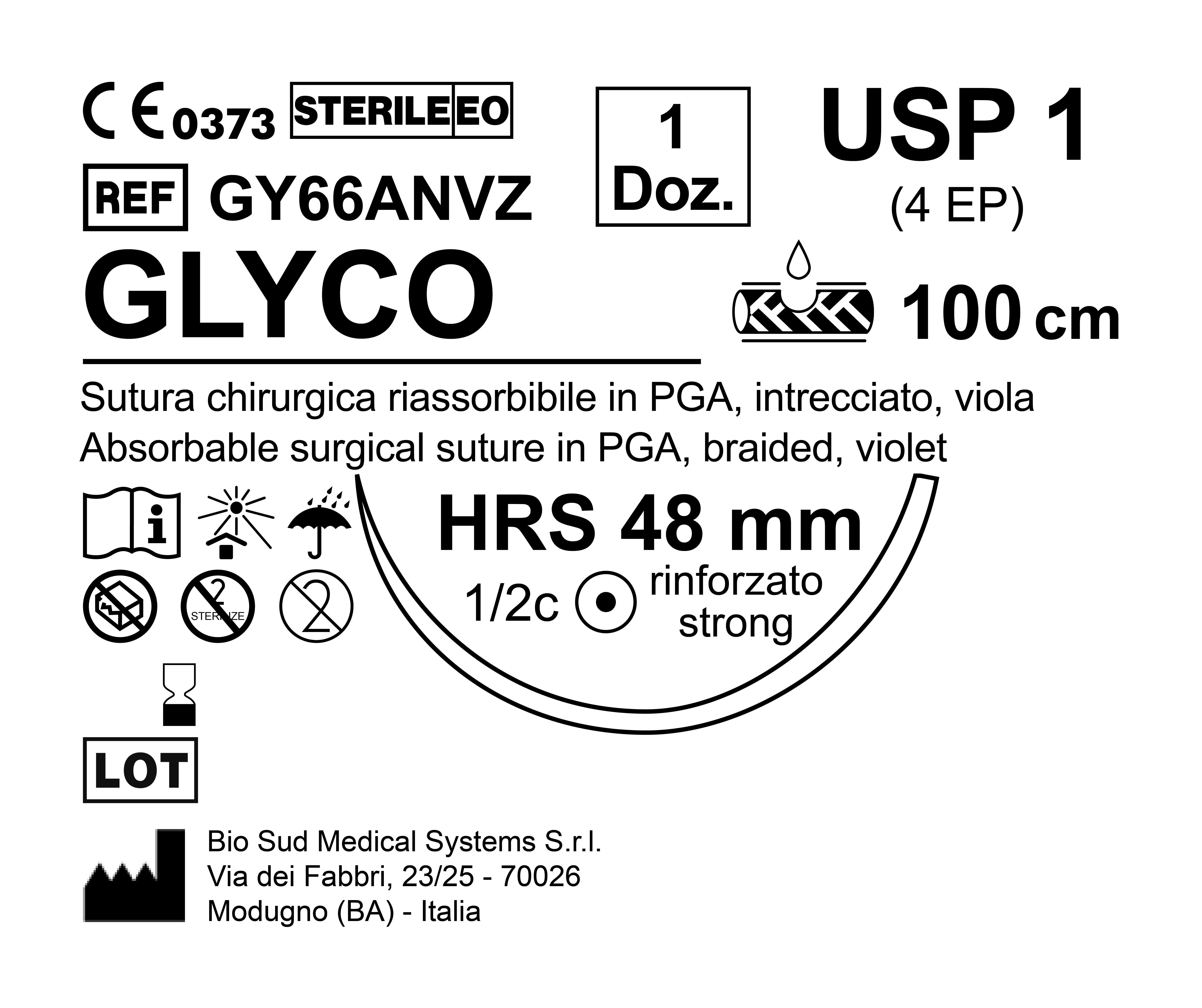 Sutura Glyco HRS 48 USP 1 - EP 4 100 cm Violet Box 12 pcs