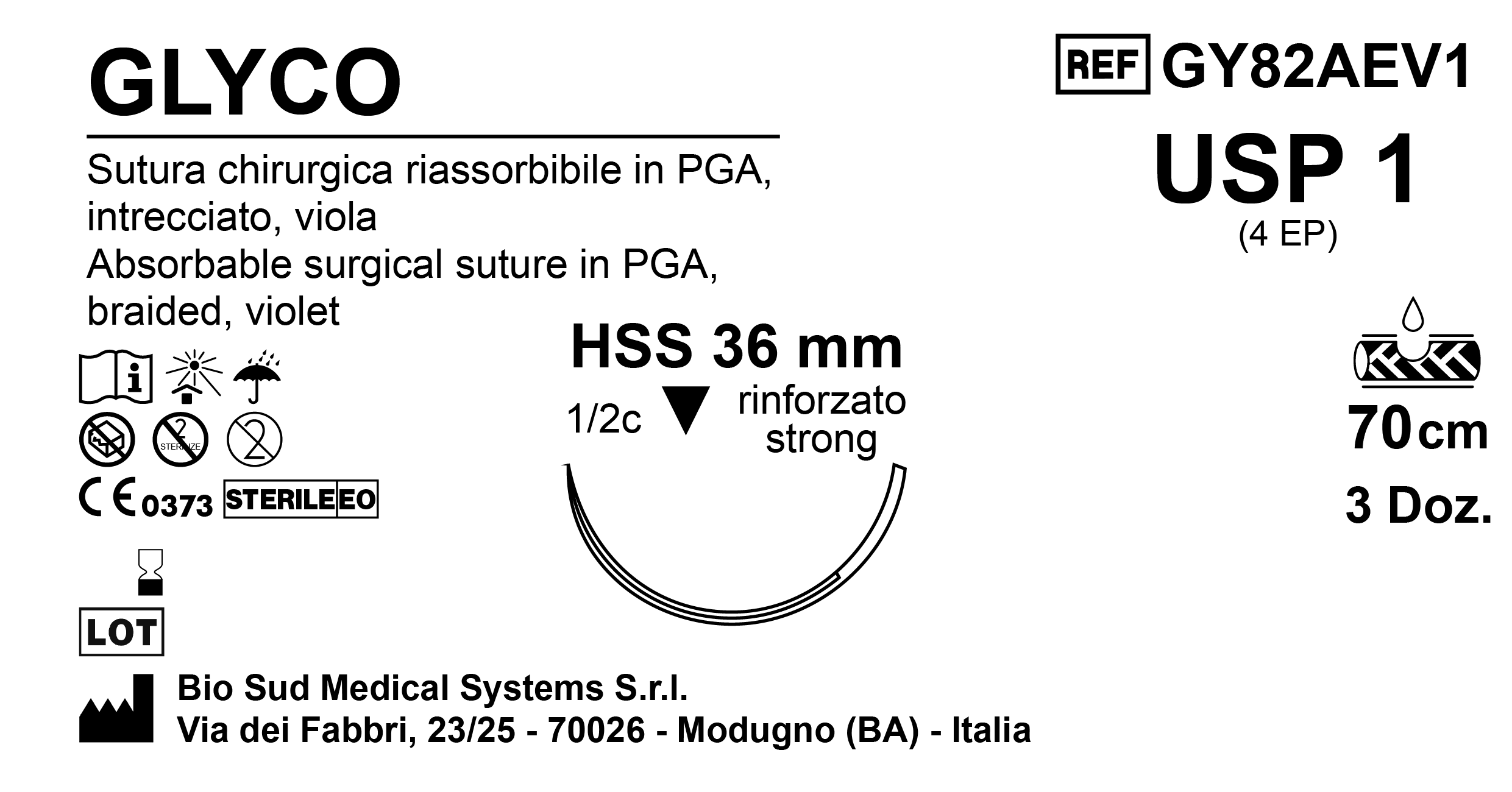 Sutura Glyco HSS36 USP 1 - EP 4 70 cm Violet Box 36 pcs