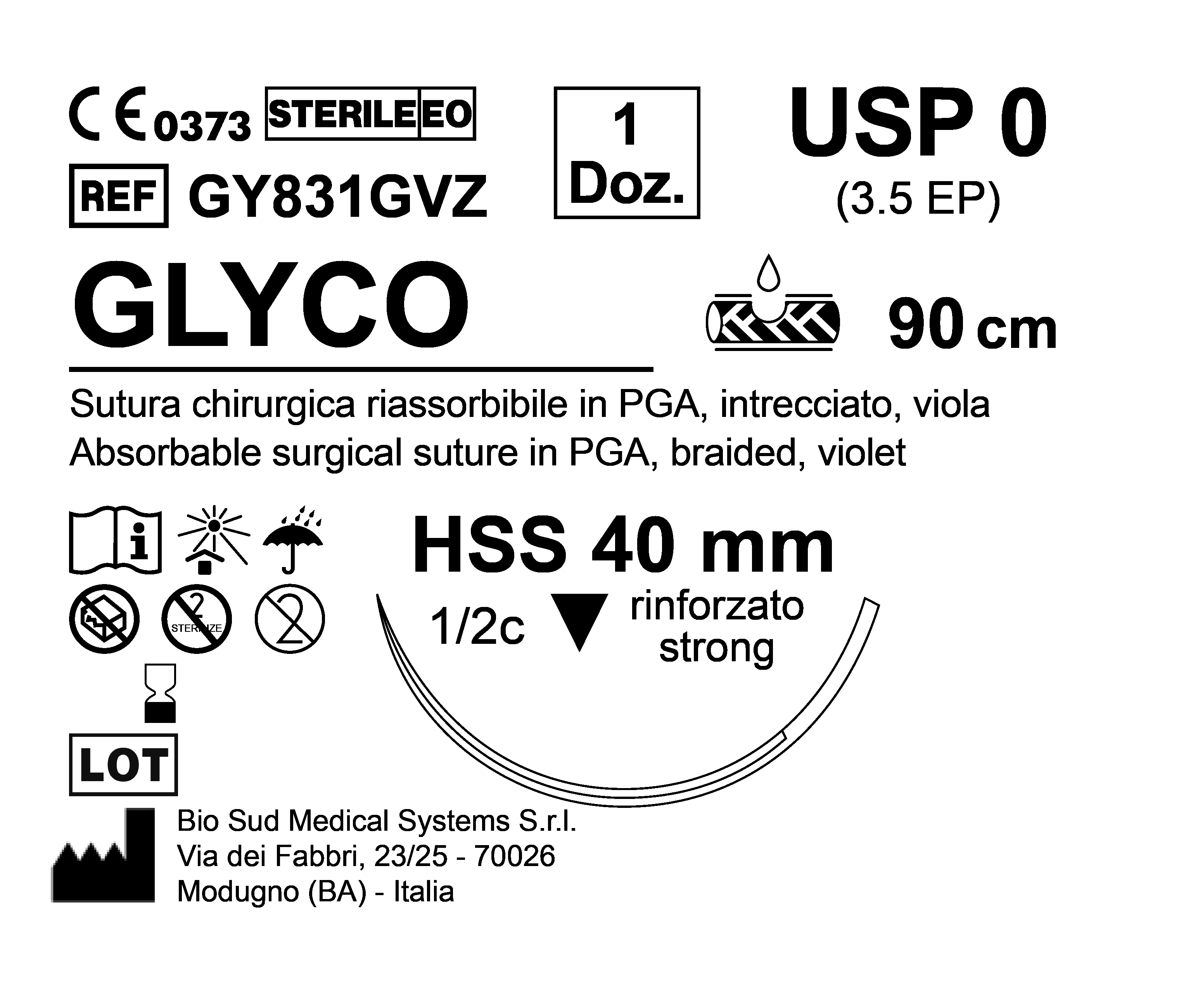 Sutura Glyco HSS 40 USP 0 - EP 3.5 90 cm Violet Box 12 pcs