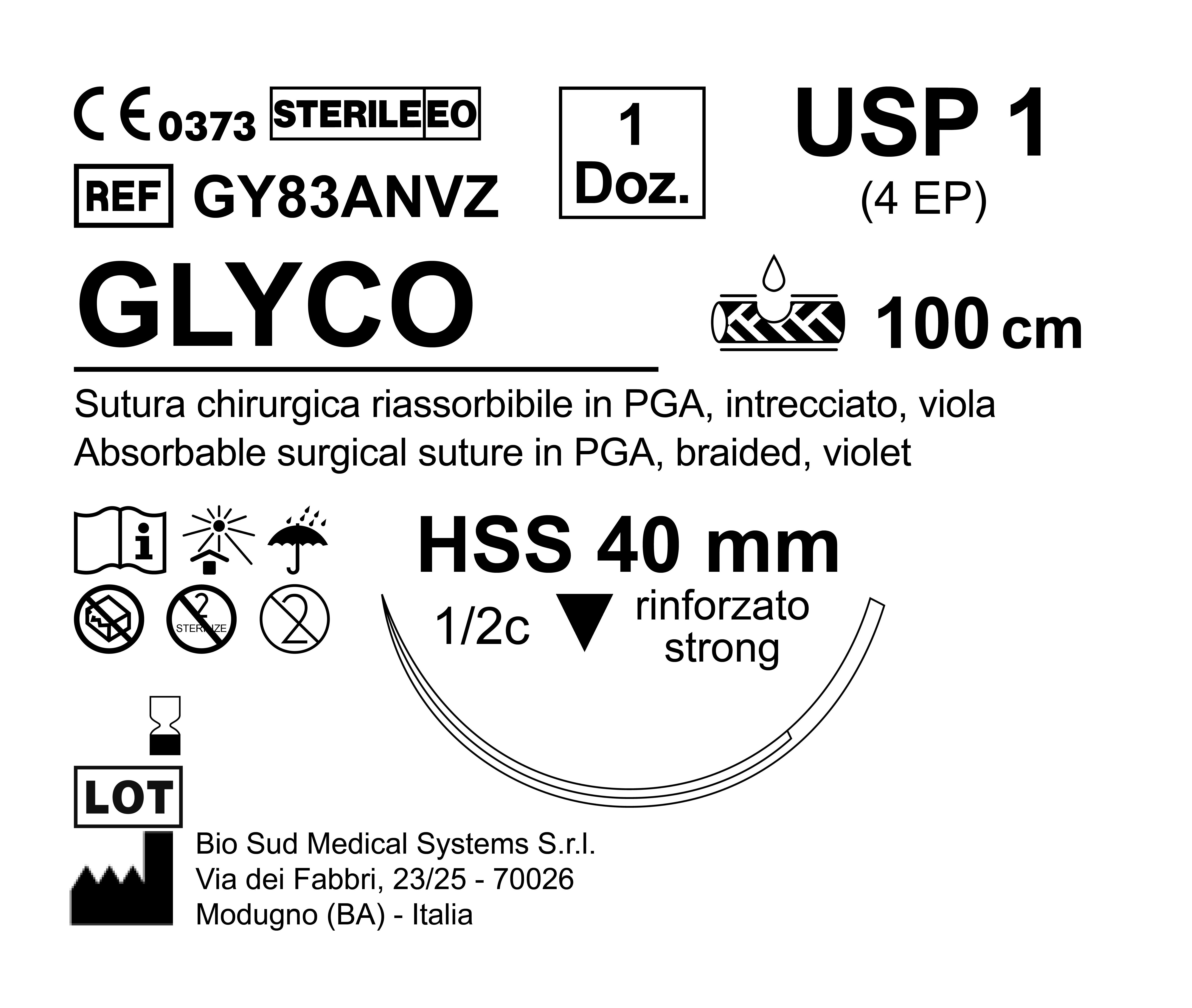 Sutura Glyco HSS 40 USP 1 - EP 4 100 cm Violet Box 12 pcs