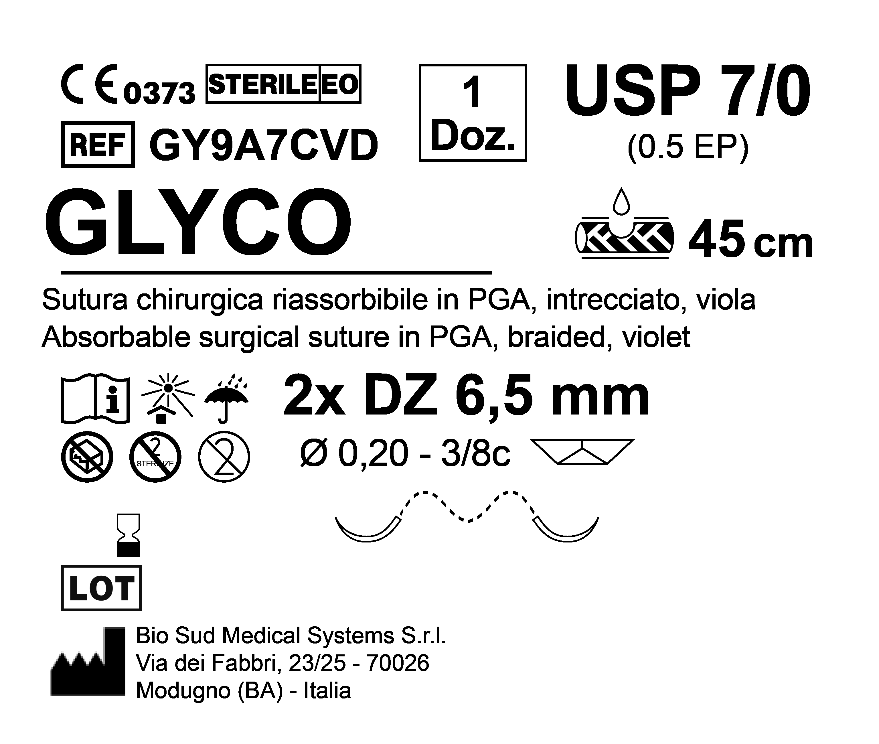 Sutura Glyco DZ 6.5 USP 7-0 - EP 0.5 45 cm Violet Double Armed  N.12 Bs. per Box