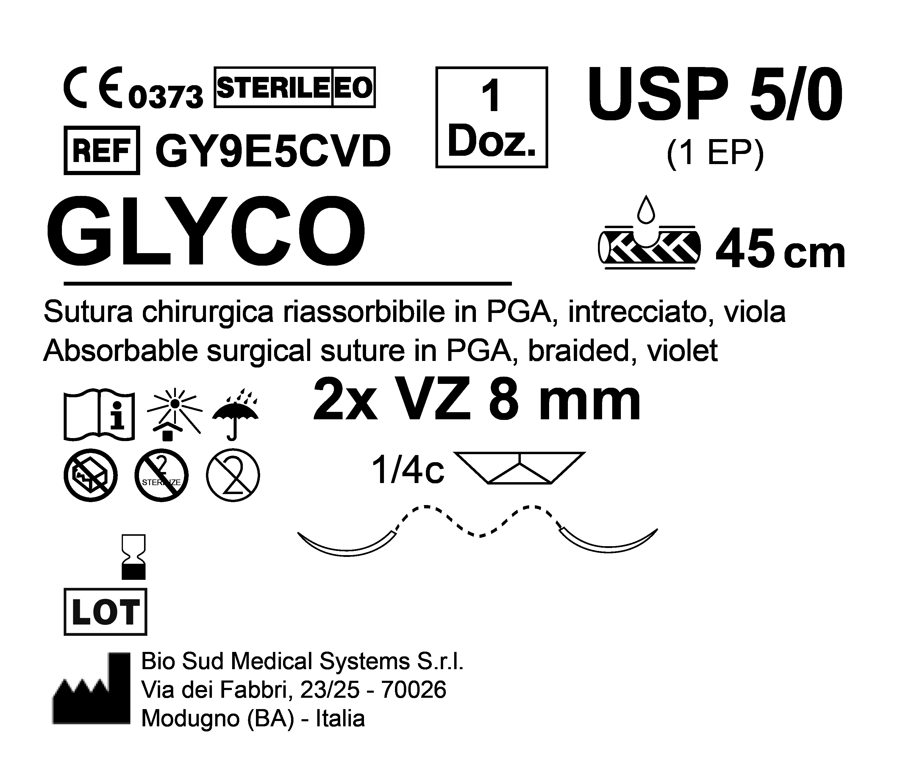 Sutura Glyco VZ 8 USP 5-0 - EP 1 45 cm Violet Double Armed  N.12 Bs. per Box